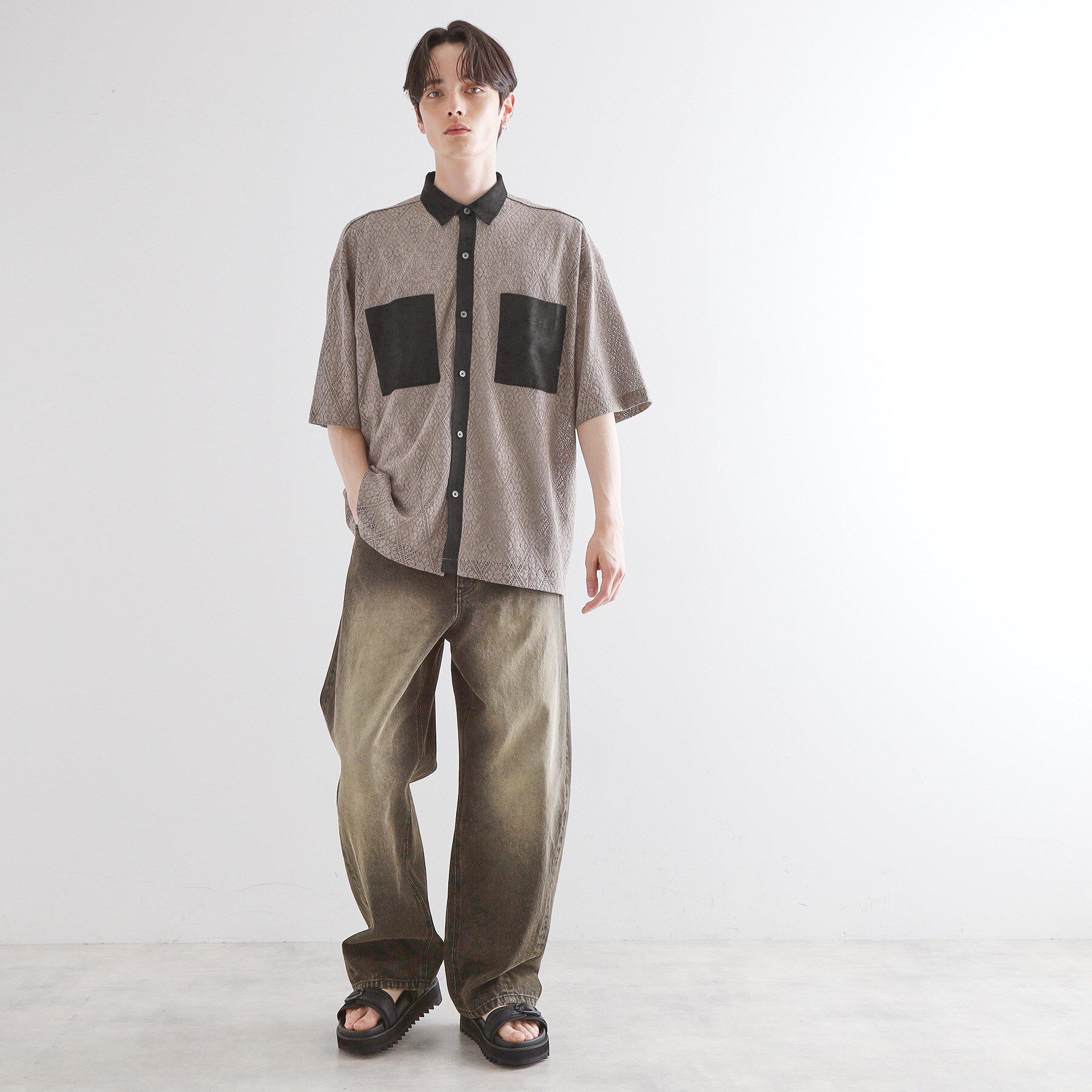 tk.TAKEO KIKUCHI「サマースエードコンビレースシャツ」|シャツ・ブラウス|