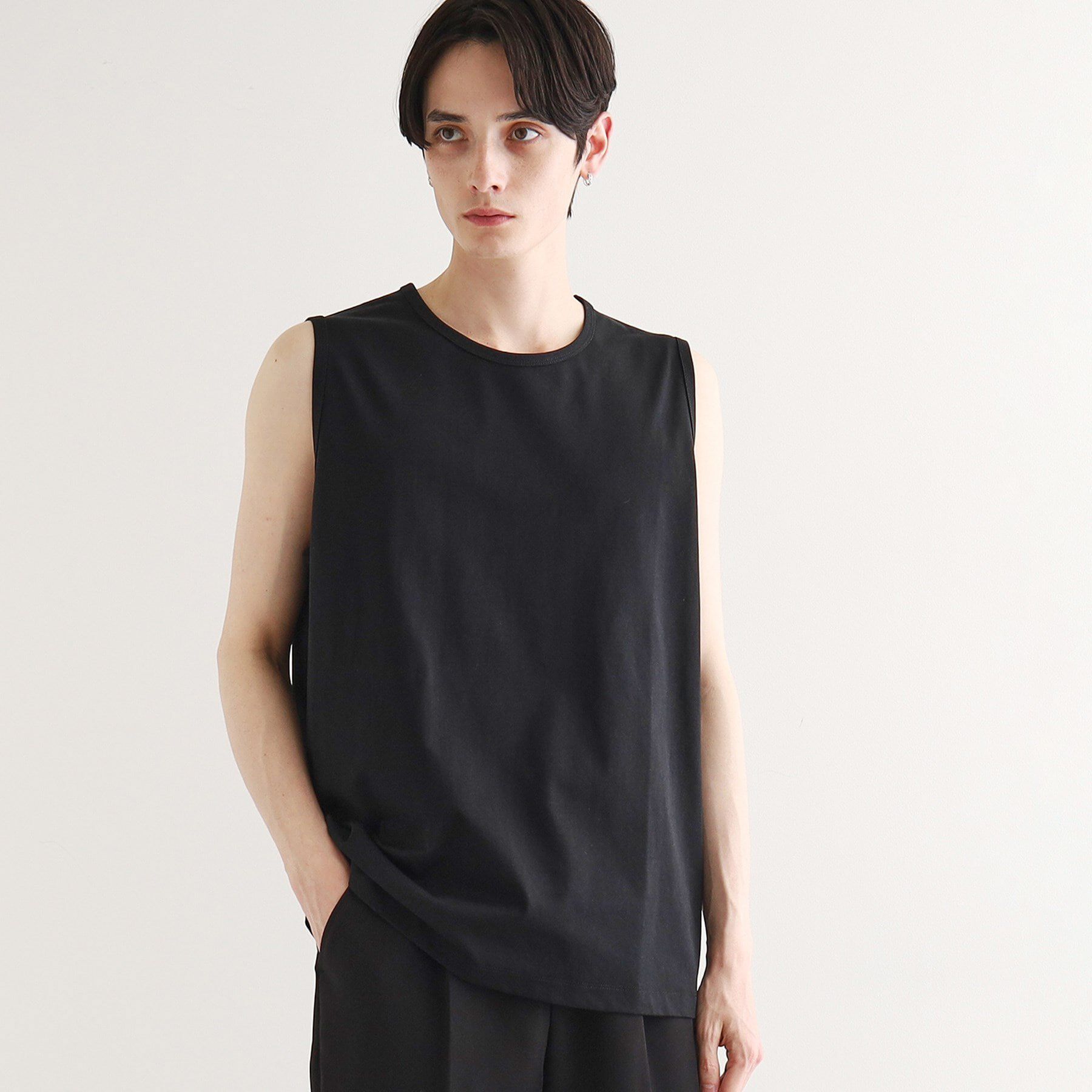 tk.TAKEO KIKUCHI「【接触冷感／UVカット／抗菌】フレンドリークールノースリーブカットソー」|Tシャツ・カットソー|ブラック(019)