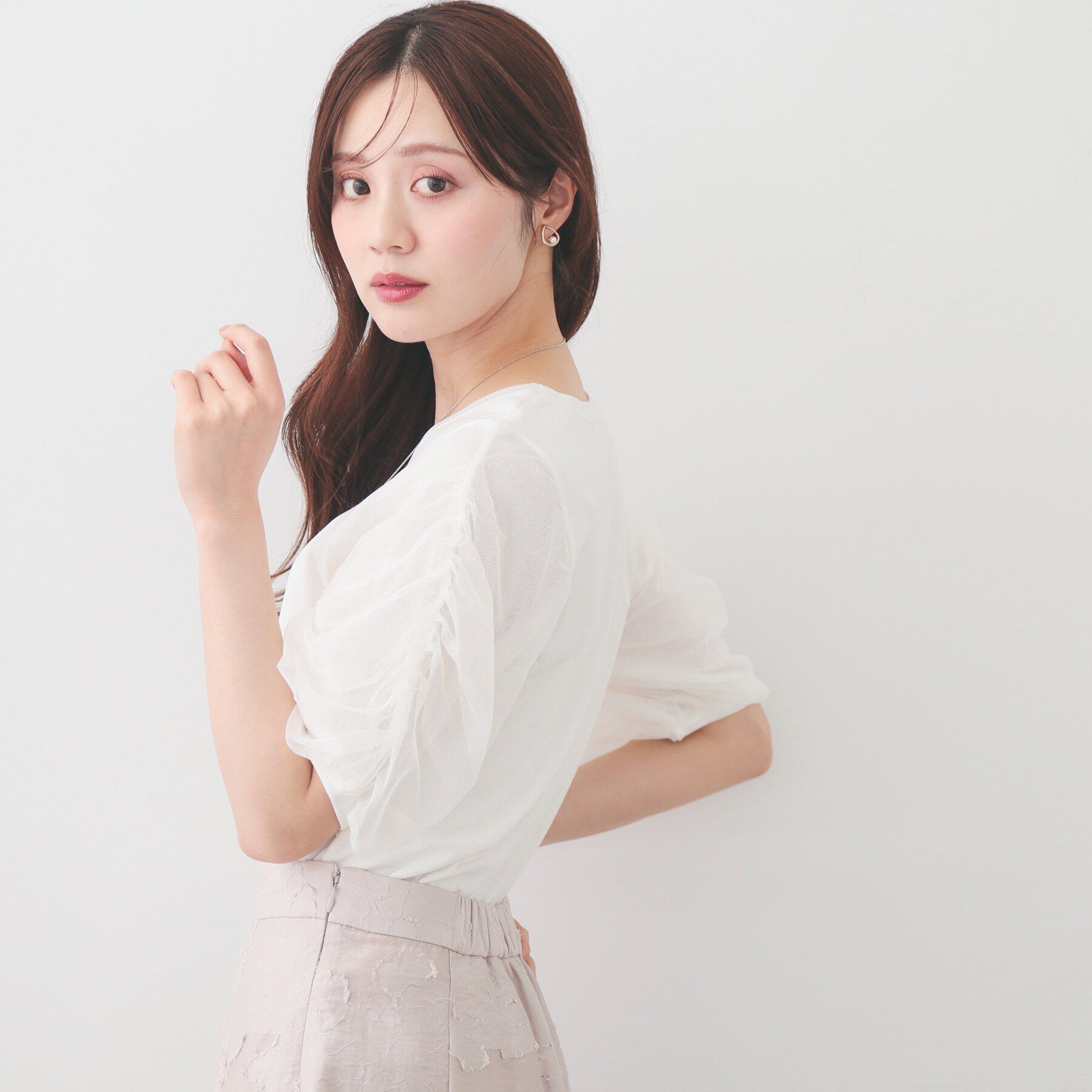 index「ギャザーチュールスリーブニット【洗濯機OK/坑ピル】」|ニット・セーター|