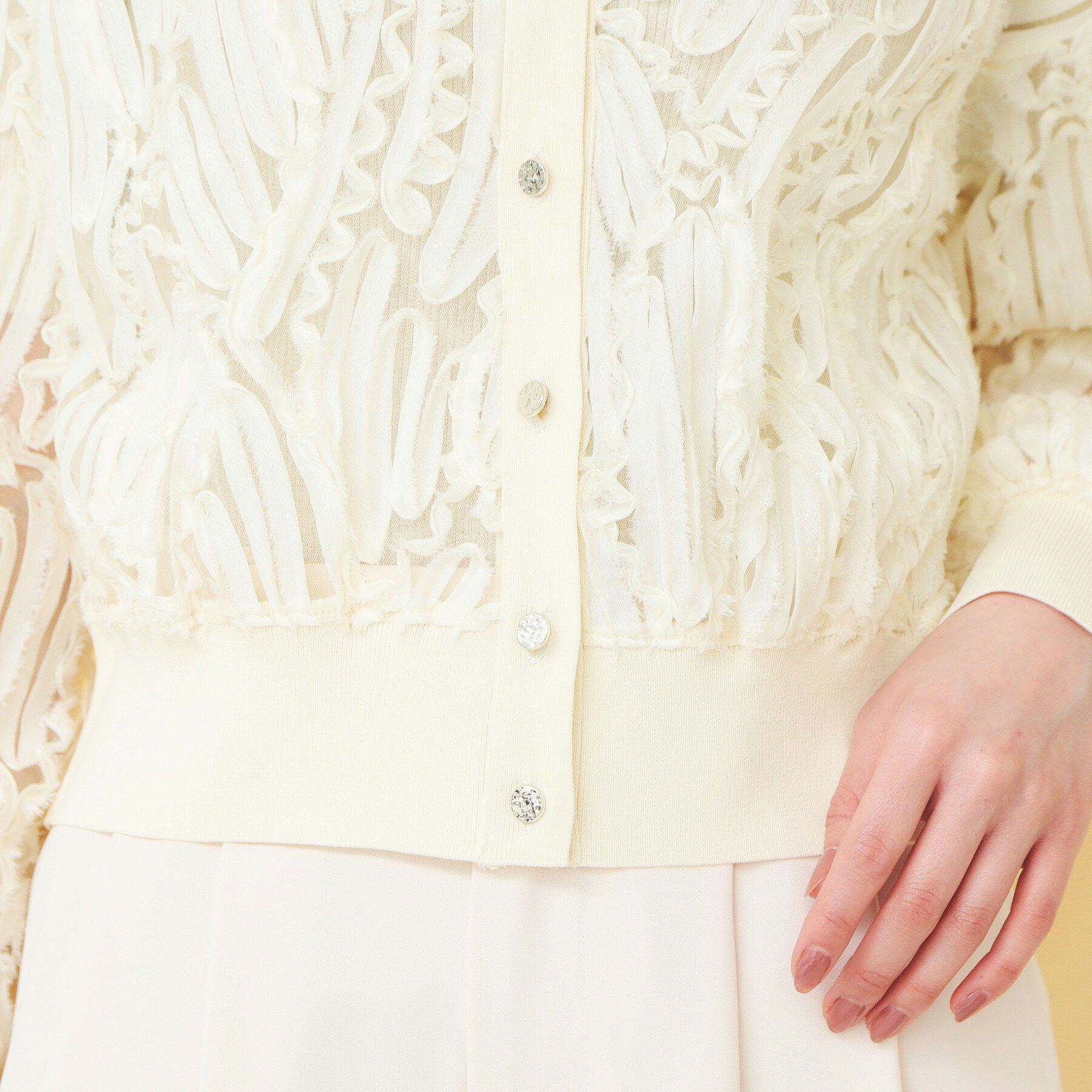 index「シアー幾何刺繍カーディガン【洗濯機OK】」|カーディガン|