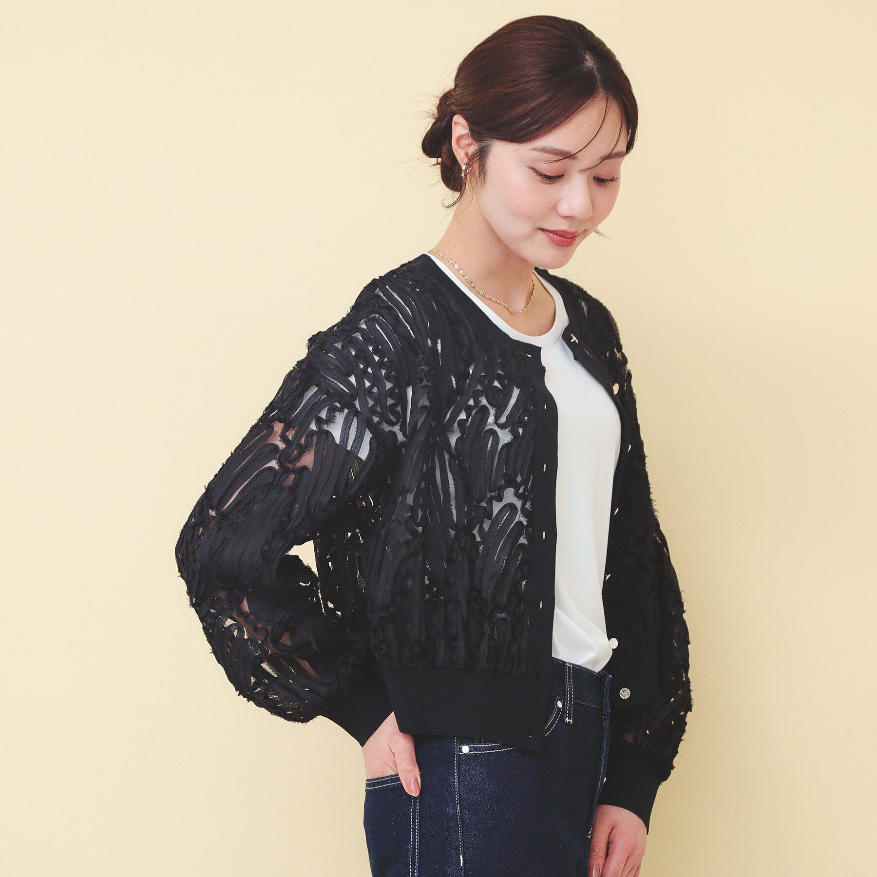 index「シアー幾何刺繍カーディガン【洗濯機OK】」|カーディガン|