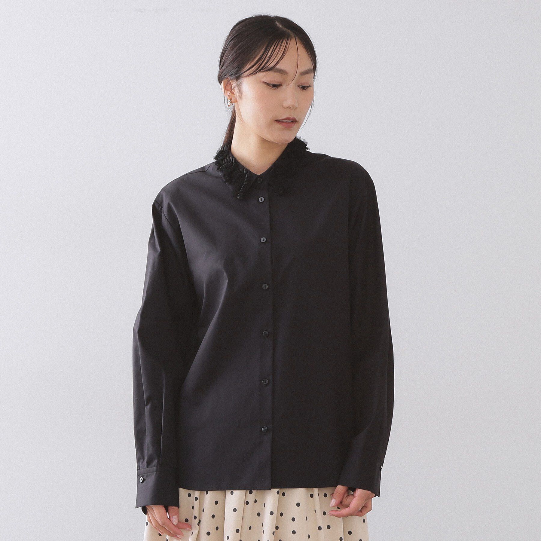 OPAQUE.CLIP「襟チュールシャツ【洗濯機OK】」|シャツ・ブラウス|