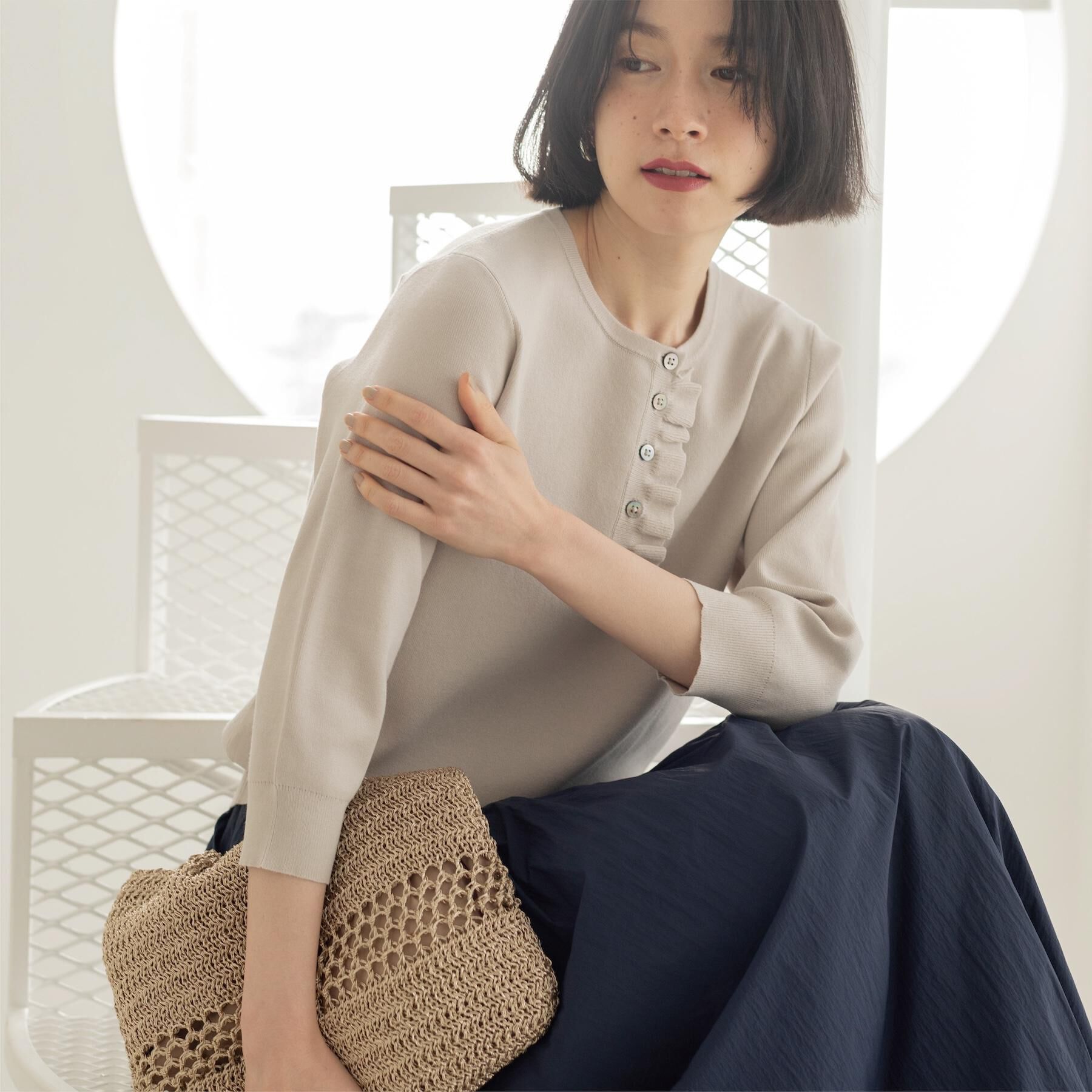 OPAQUE.CLIP「フリルヘンリーネックニット【洗濯機OK/抗ピル】」|ニット・セーター|