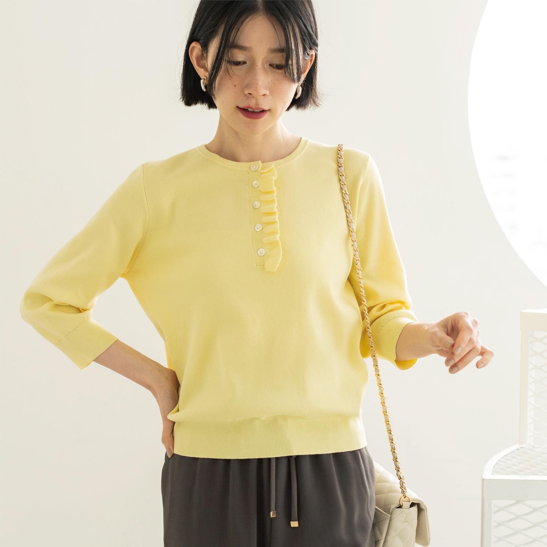 OPAQUE.CLIP「フリルヘンリーネックニット【洗濯機OK/抗ピル】」|ニット・セーター|