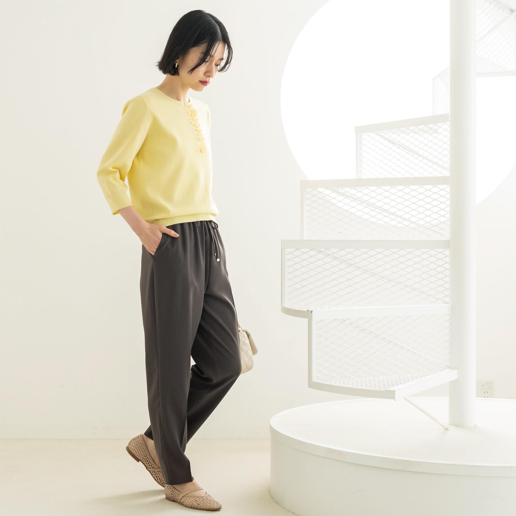 OPAQUE.CLIP「フリルヘンリーネックニット【洗濯機OK/抗ピル】」|ニット・セーター|