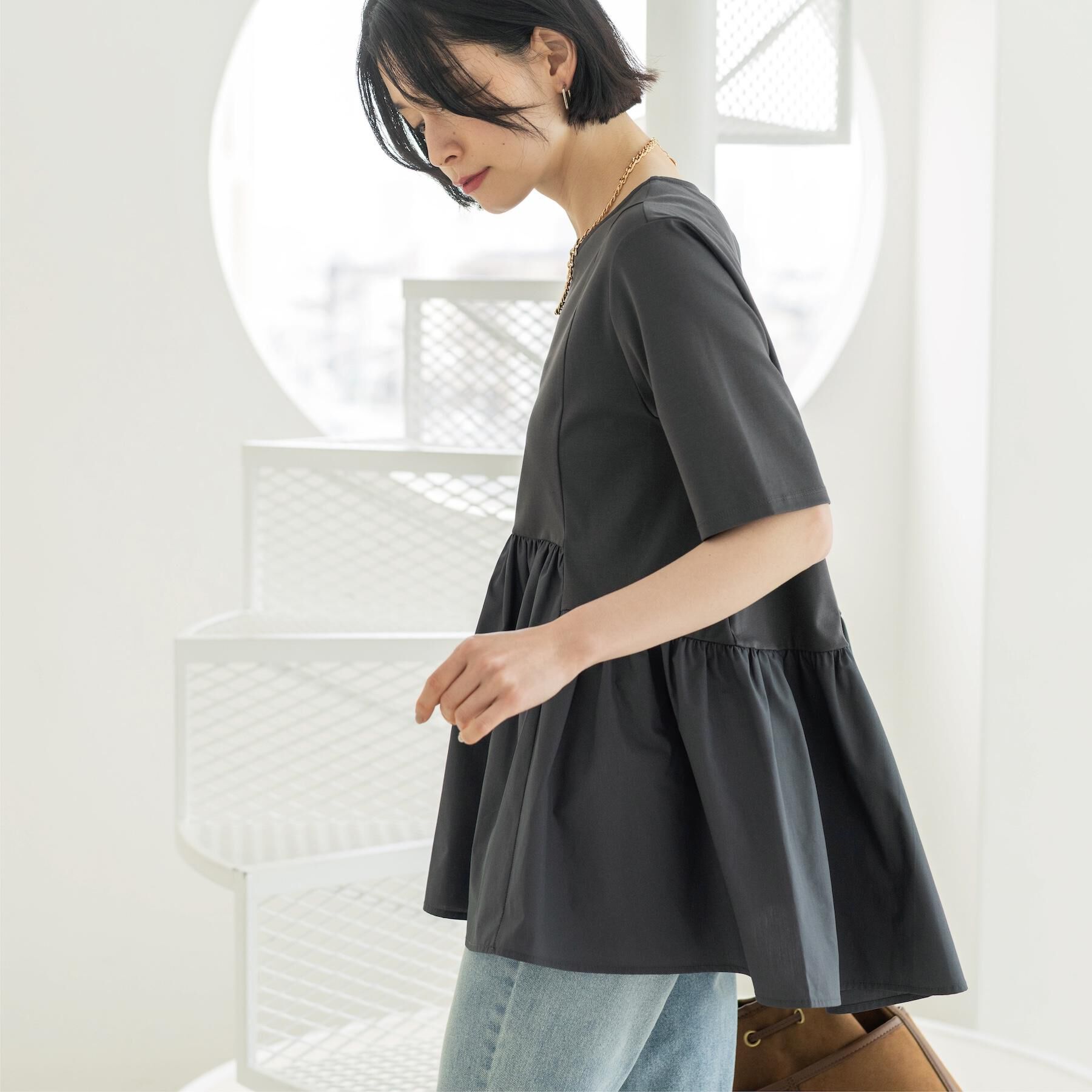 OPAQUE.CLIP「ペプラムドッキングカットソー【洗濯機OK】」|Tシャツ・カットソー|