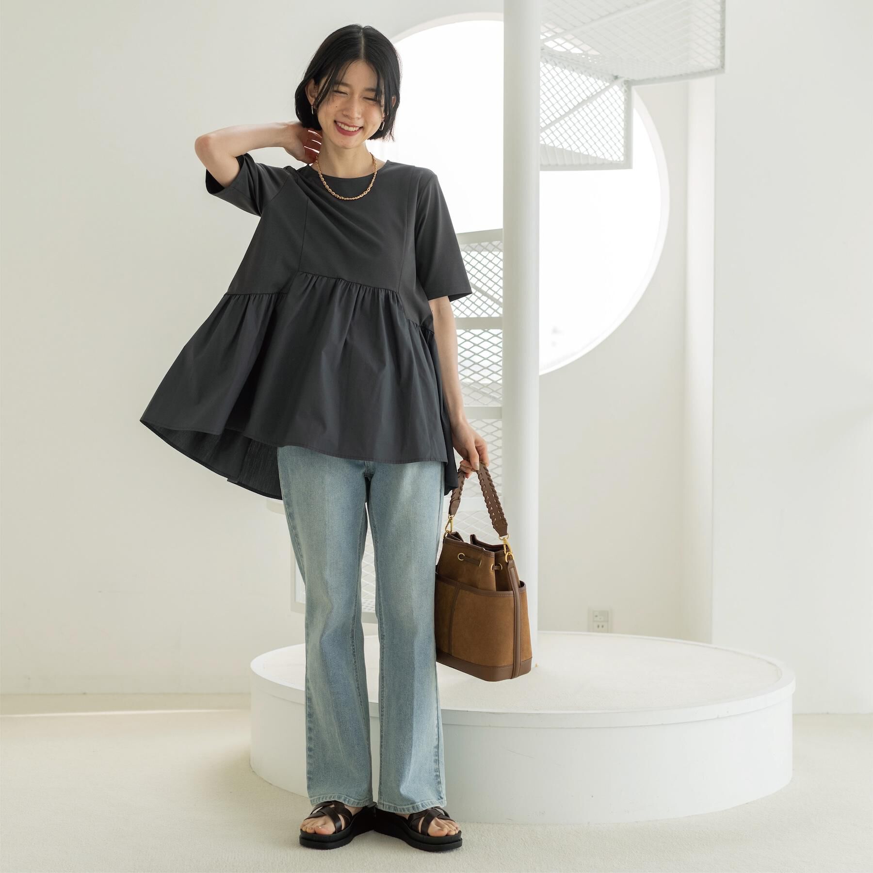 OPAQUE.CLIP「ペプラムドッキングカットソー【洗濯機OK】」|Tシャツ・カットソー|