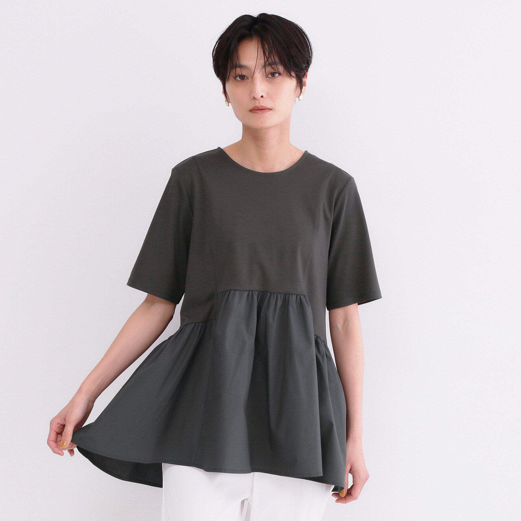 OPAQUE.CLIP「ペプラムドッキングカットソー【洗濯機OK】」|Tシャツ・カットソー|