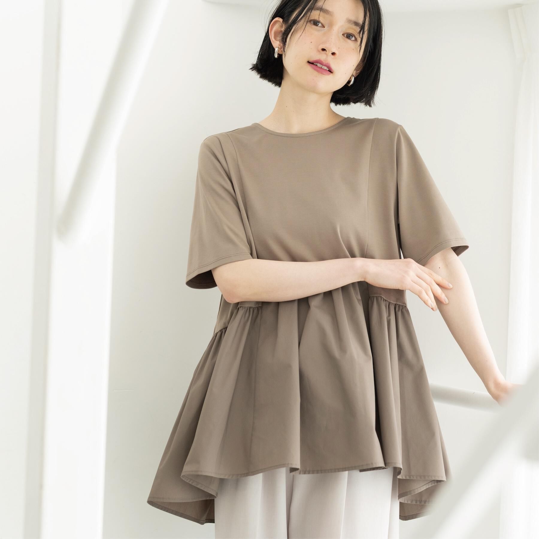 OPAQUE.CLIP「ペプラムドッキングカットソー【洗濯機OK】」|Tシャツ・カットソー|モカブラウン(042