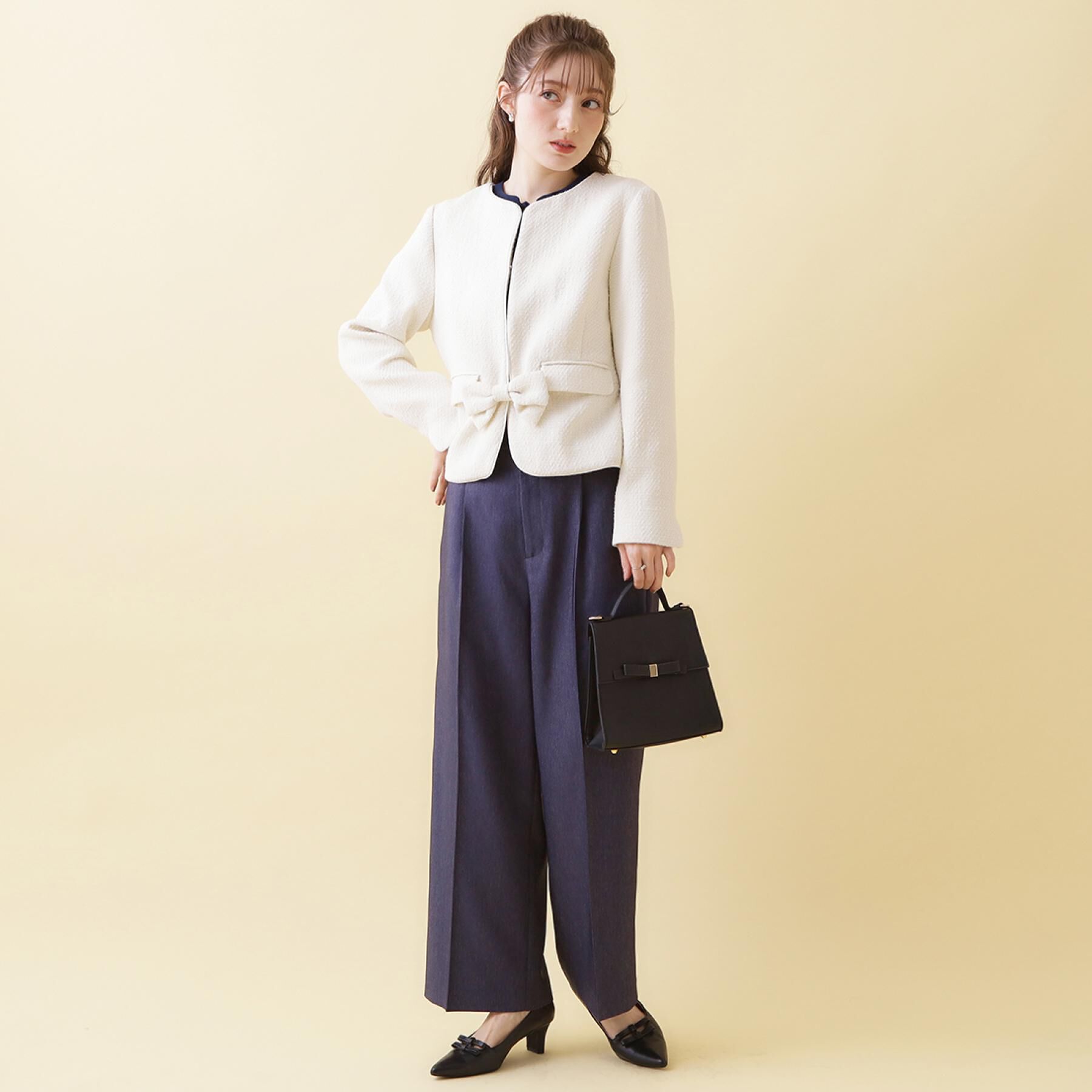 Couture broach「【ハレの日・通勤】カルゼスラブツイードジャケット」|ノーカラージャケット|