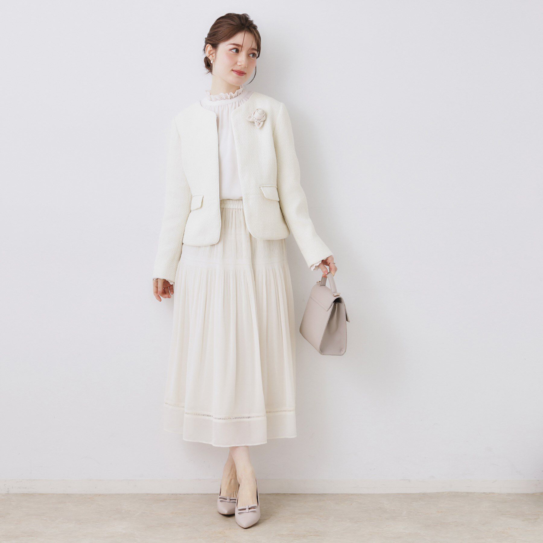 Couture broach「【ハレの日・通勤】カルゼスラブツイードジャケット」|ノーカラージャケット|