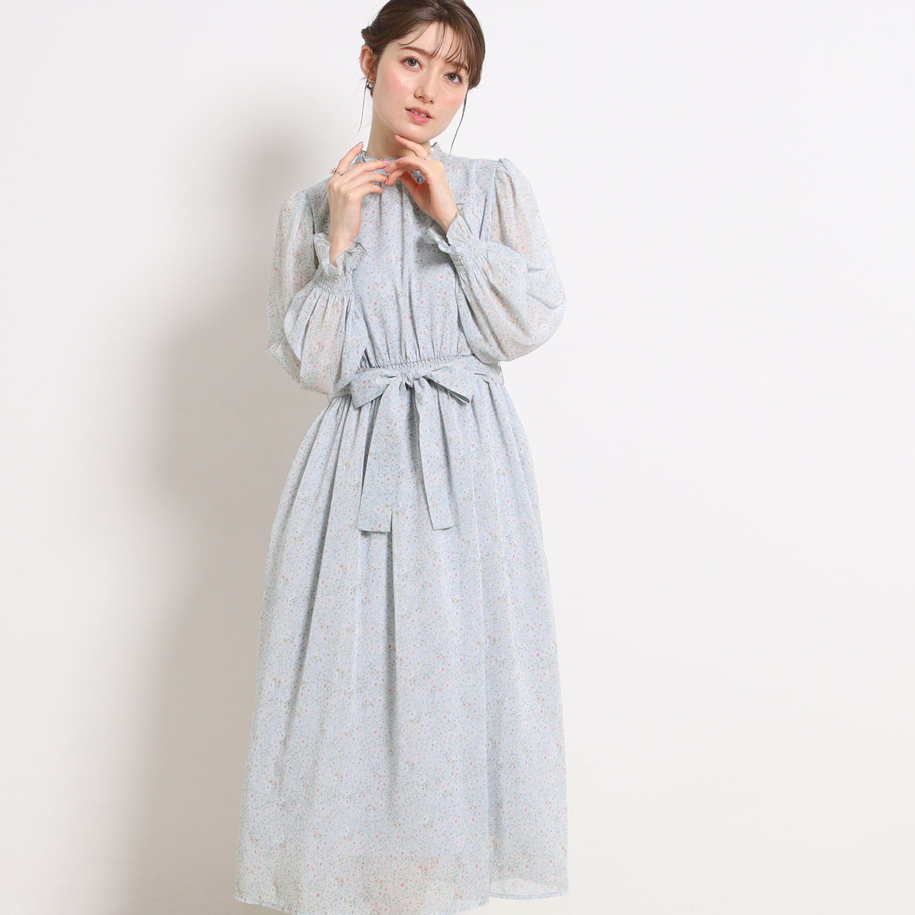 Couture broach「【洗える・着映え】楊柳小花シャーリングワンピース」|ワンピース|