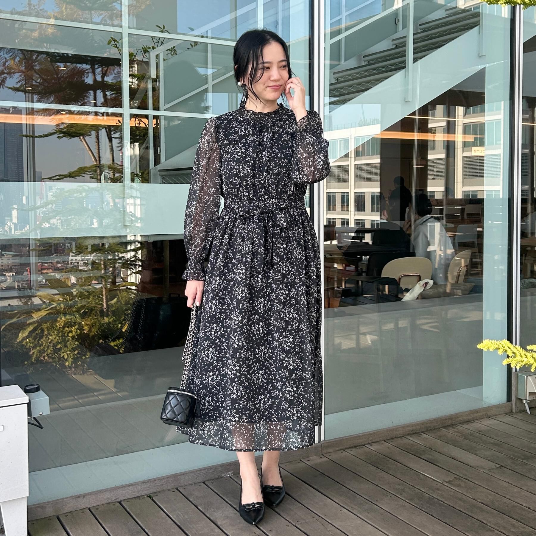 Couture broach「【洗える・着映え】楊柳小花シャーリングワンピース」|ワンピース|