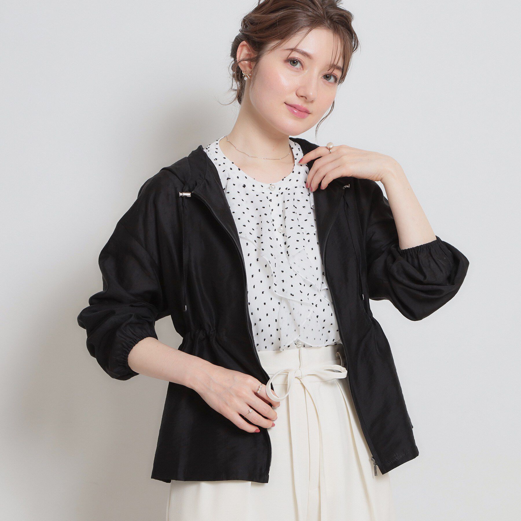 Couture broach「【洗える】愛されシアーマンパ」|ブルゾン・スタジャン|ブラック(019)