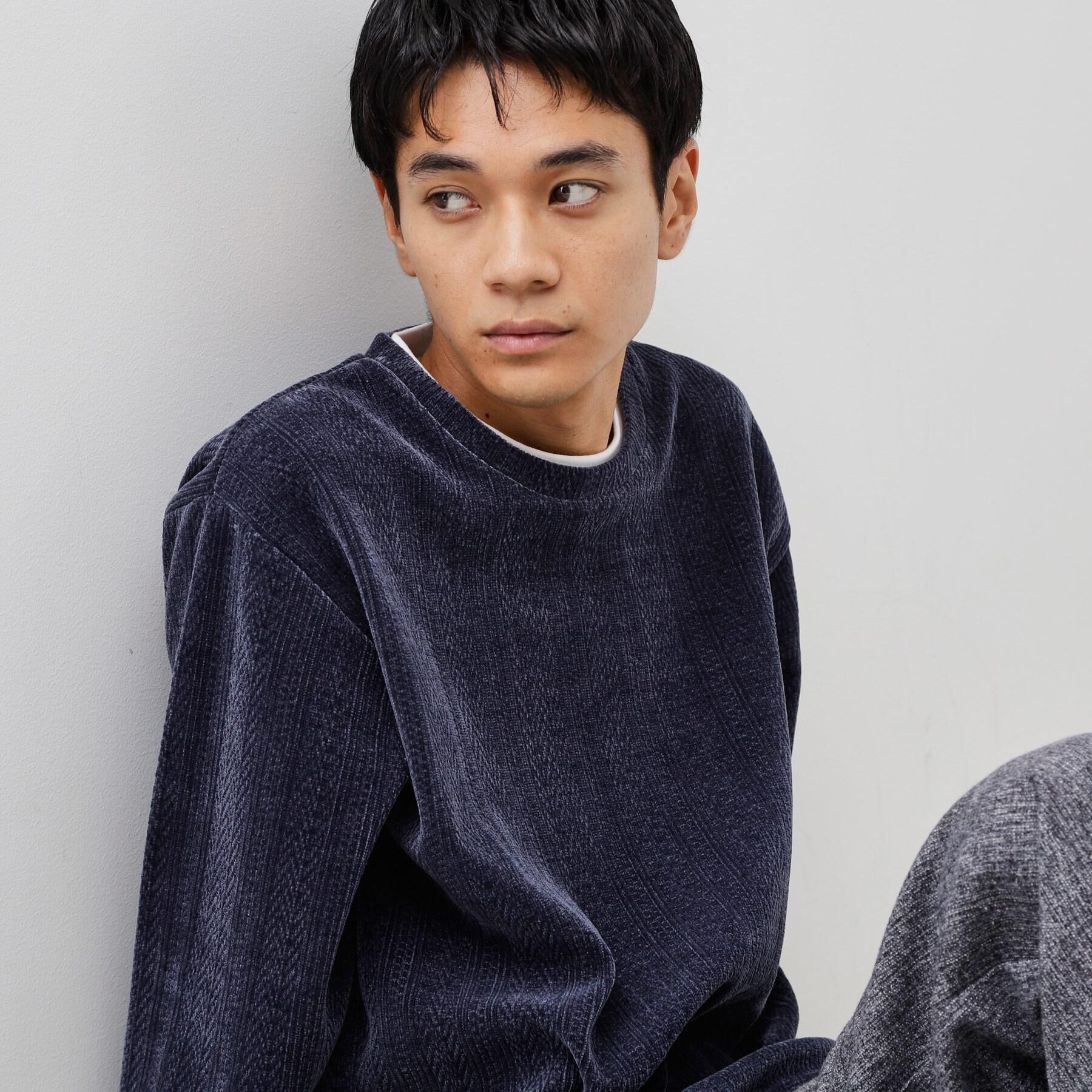 THE SHOP TK「【心地良い、滑らかさ】レイヤード風ケーブル ニットソー 【洗濯機OK】」|Tシャツ・カットソー|ネイビー(094)