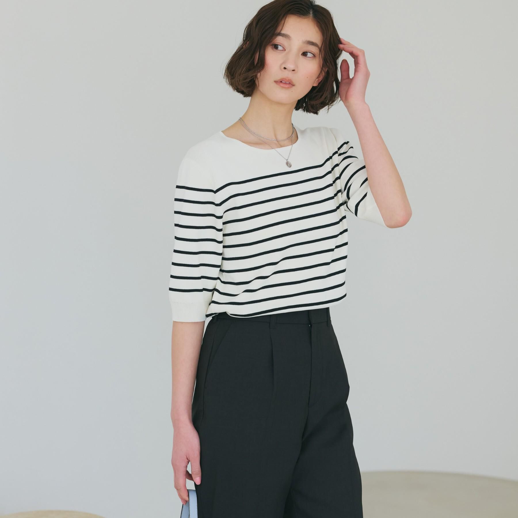 THE SHOP TK「【ひんやりタッチ】多機能6分袖プルオーバー 洗濯機OK/UVケア/毛玉になりにくい」|ニット・セーター|