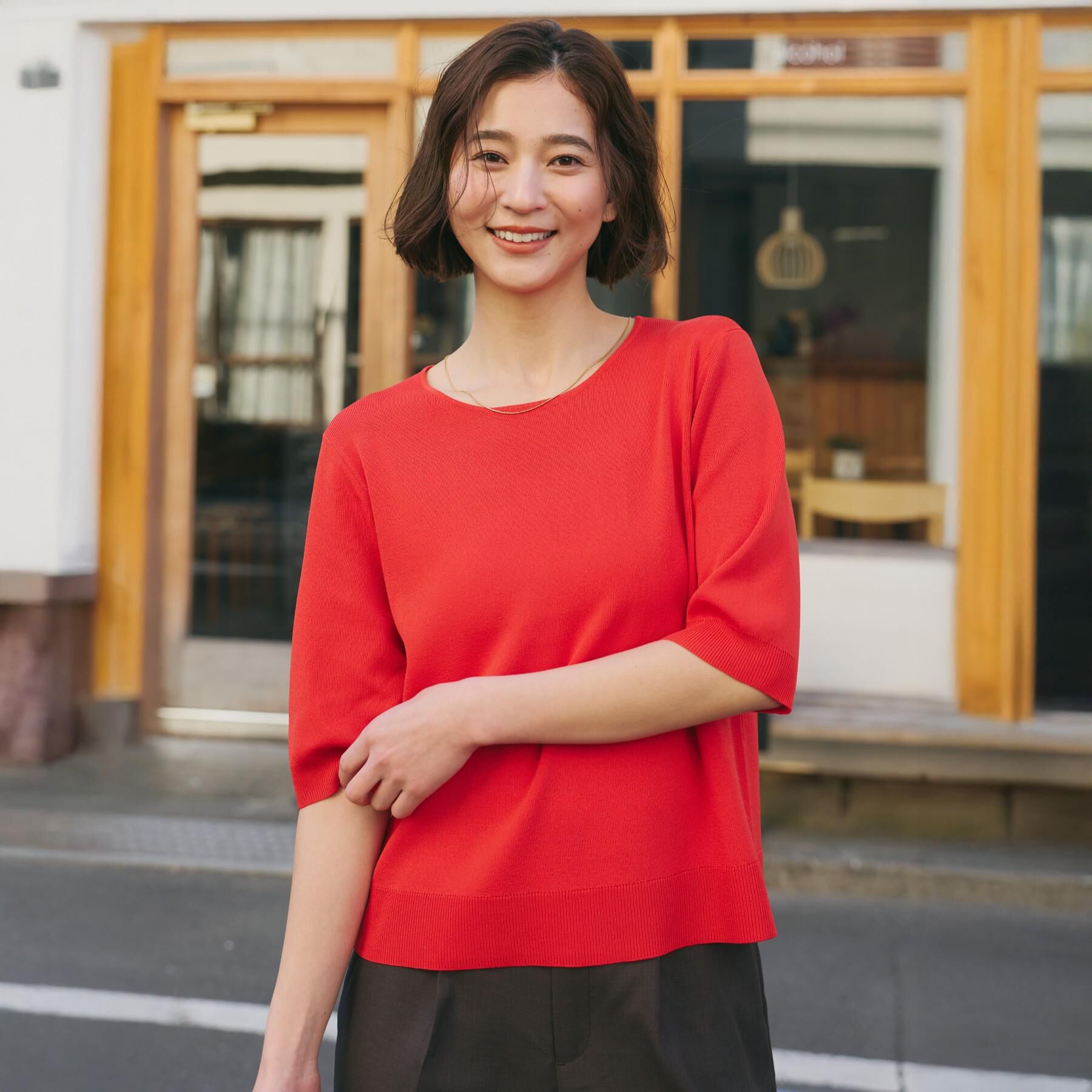 THE SHOP TK「【ひんやりタッチ】多機能6分袖プルオーバー 洗濯機OK/UVケア/毛玉になりにくい」|ニット・セーター|