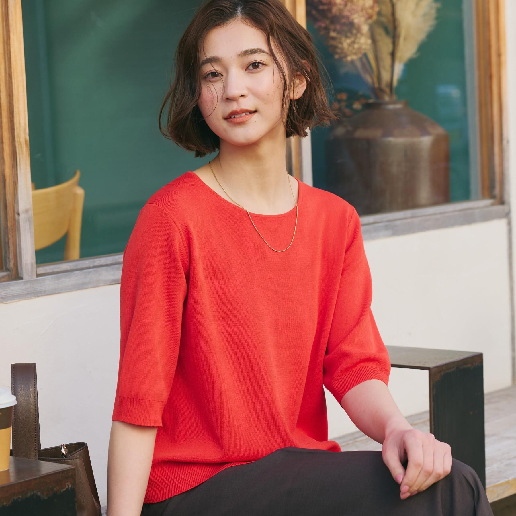 THE SHOP TK「【ひんやりタッチ】多機能6分袖プルオーバー 洗濯機OK/UVケア/毛玉になりにくい」|ニット・セーター|