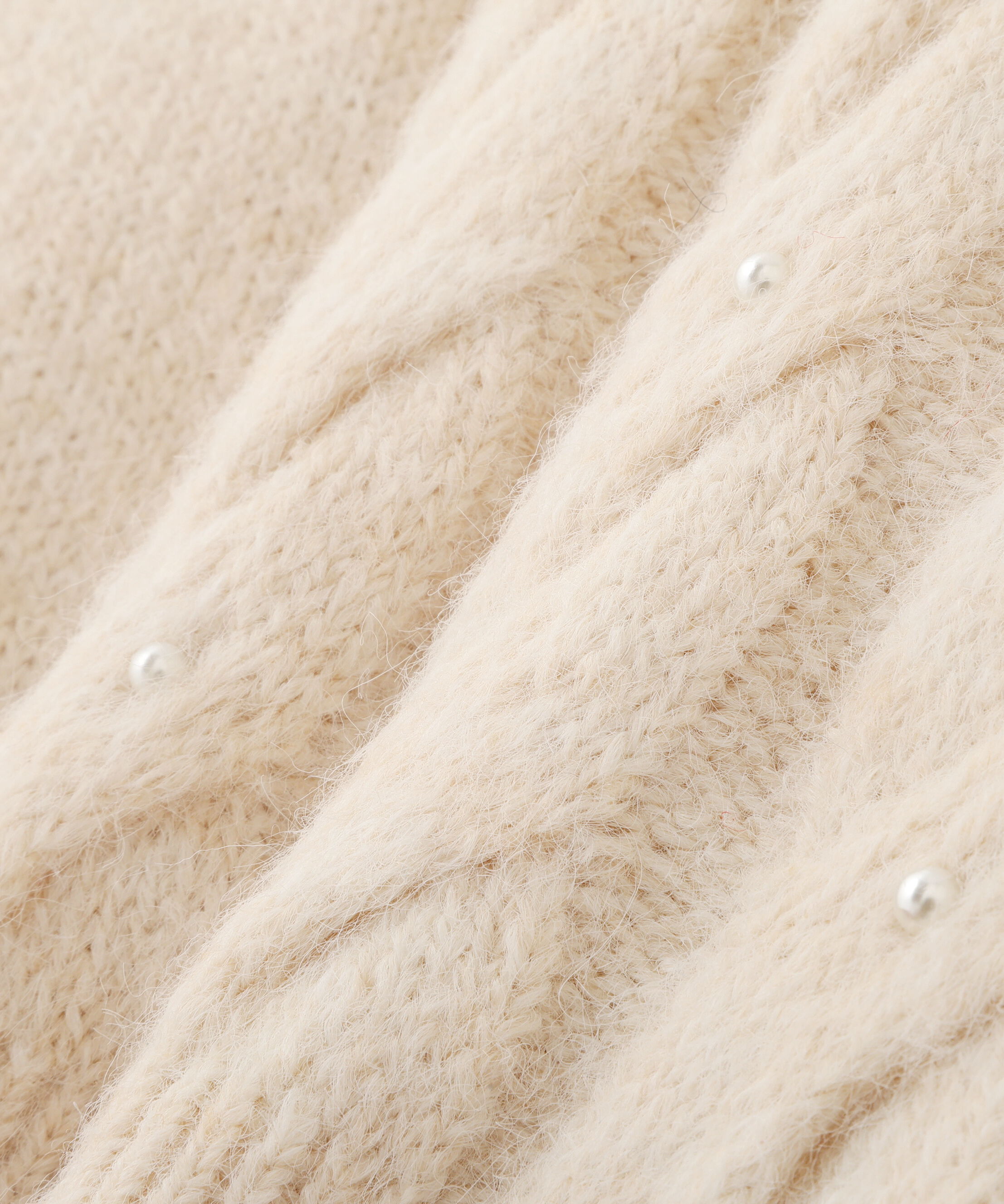  「パール付きケーブルショート丈ニット」|ニット・セーター|