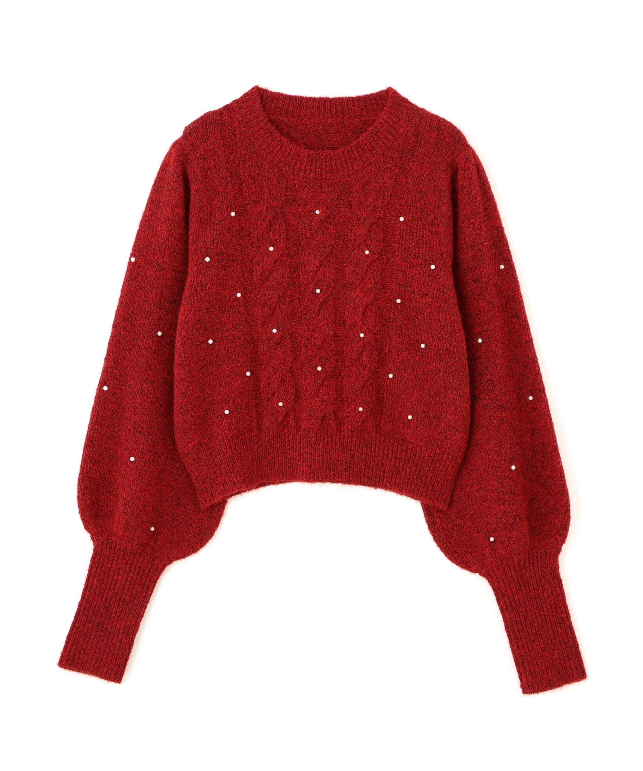  「パール付きケーブルショート丈ニット」|ニット・セーター|