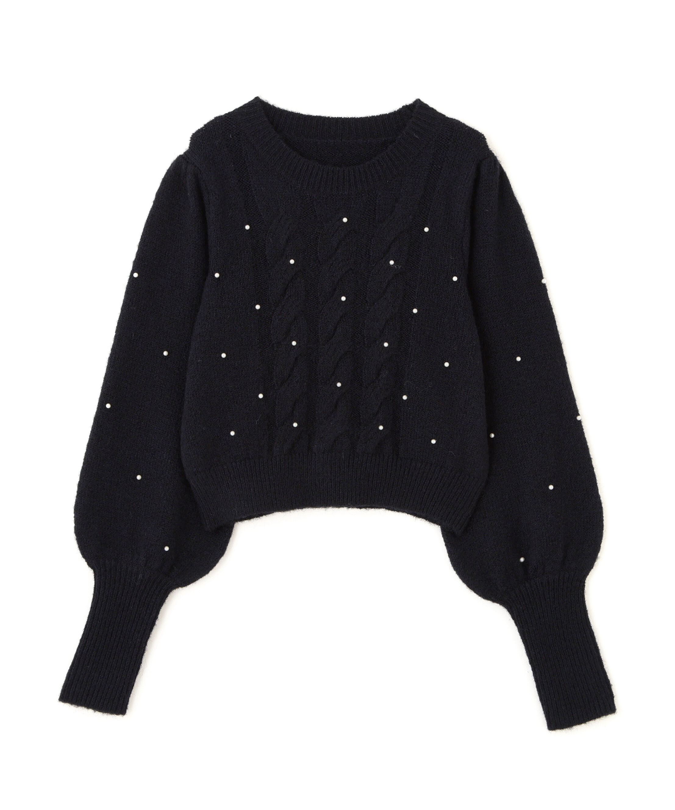  「パール付きケーブルショート丈ニット」|ニット・セーター|