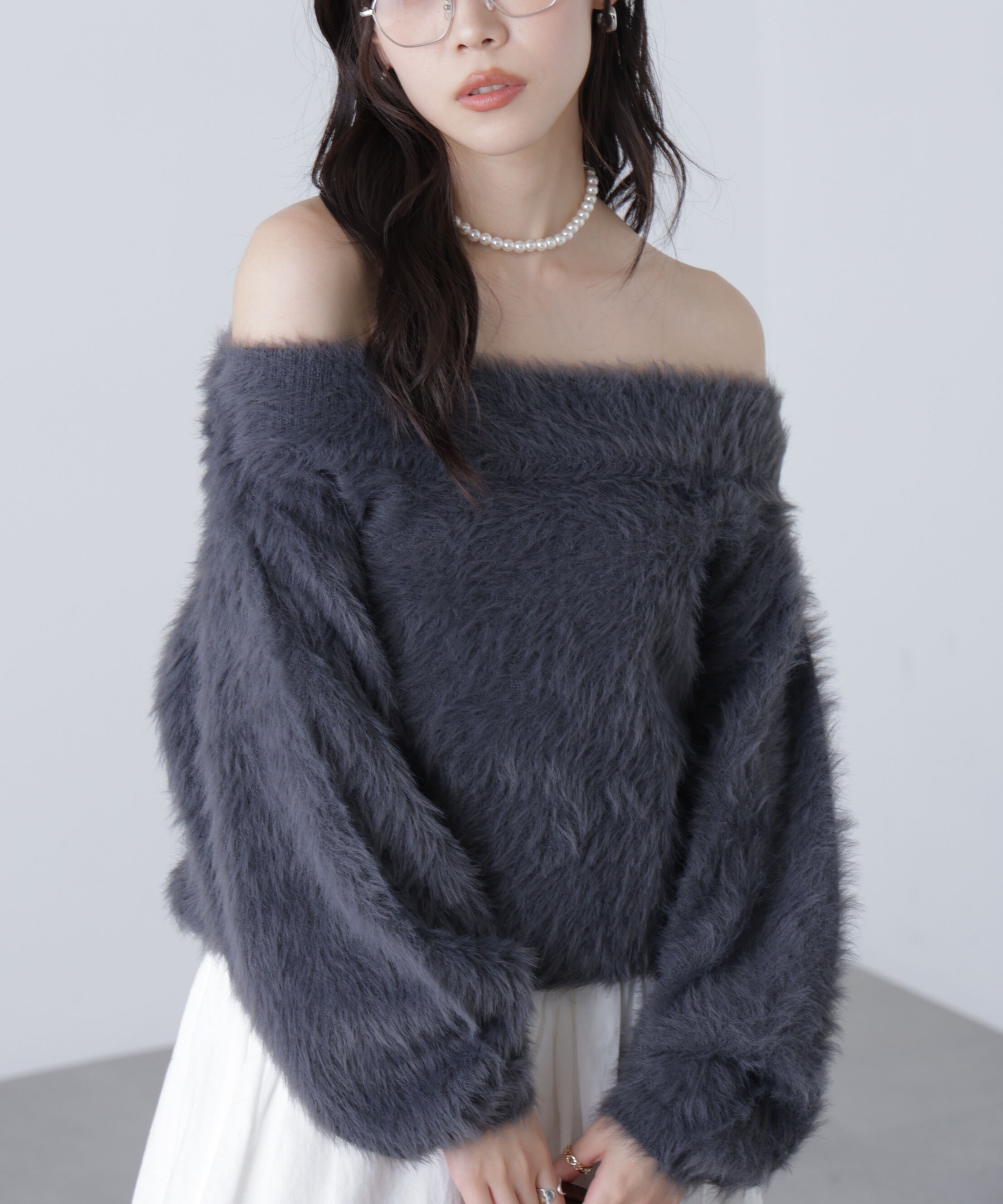  「ロングシャギーオフショルニット」|ニット・セーター|