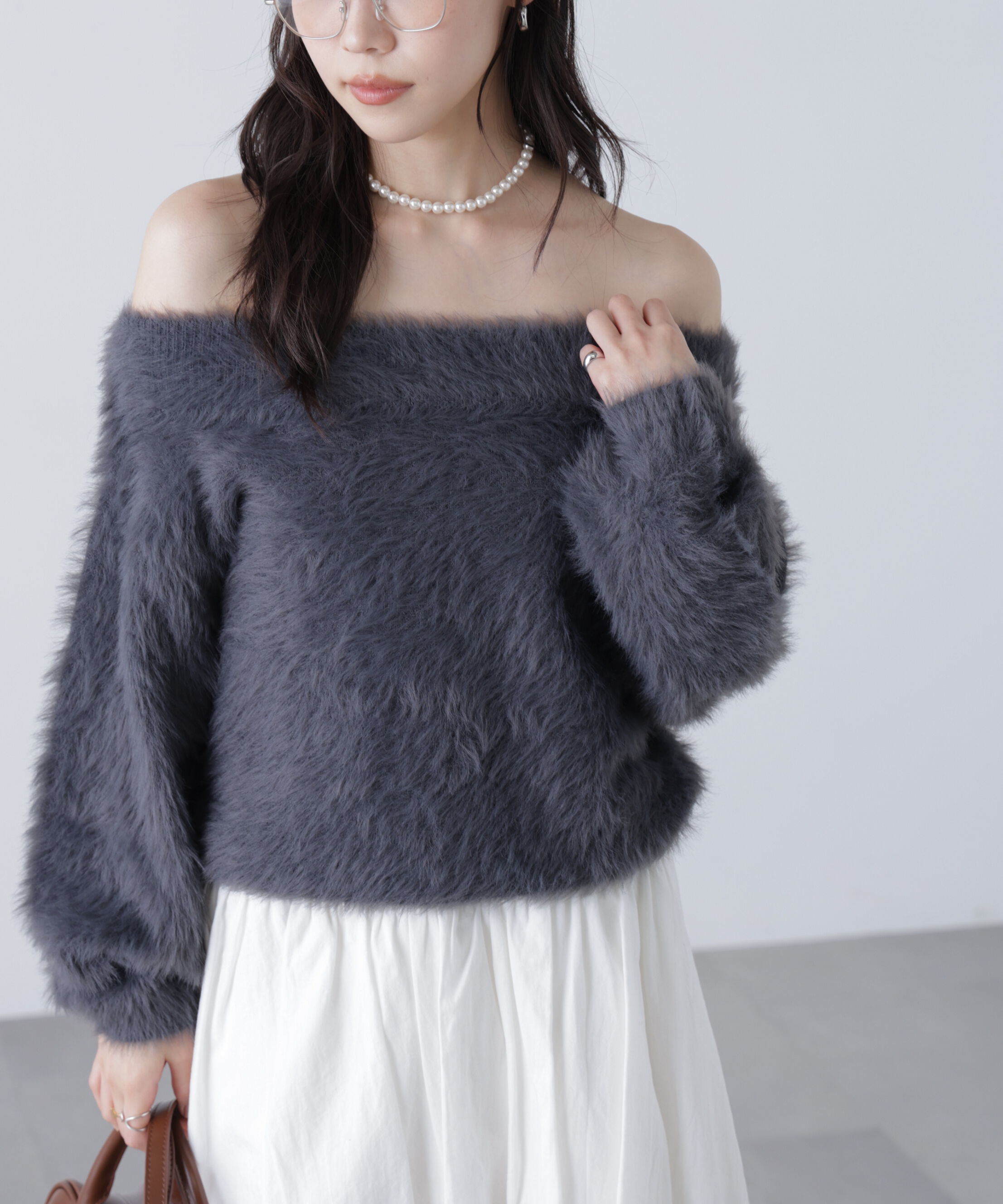  「ロングシャギーオフショルニット」|ニット・セーター|