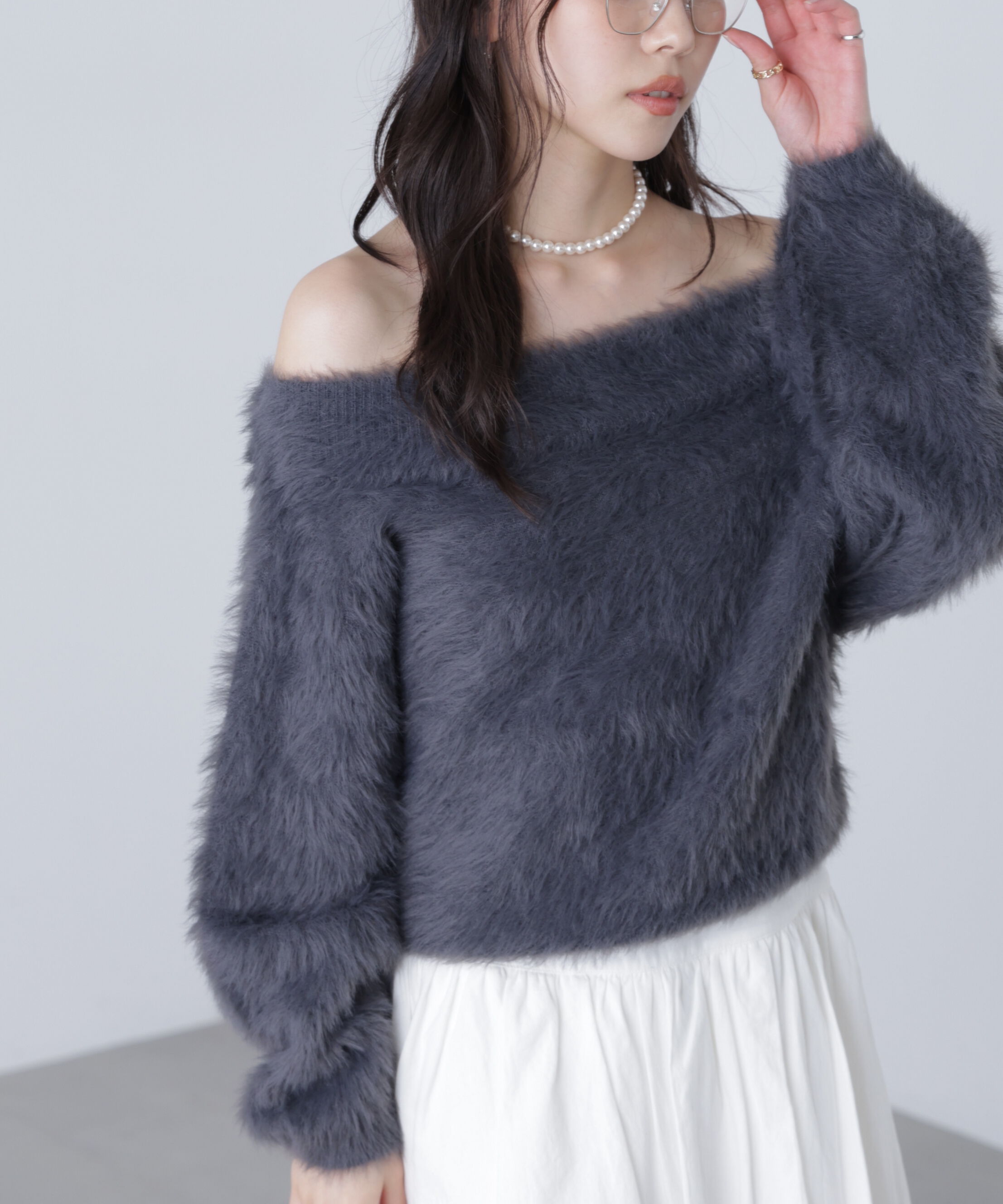  「ロングシャギーオフショルニット」|ニット・セーター|