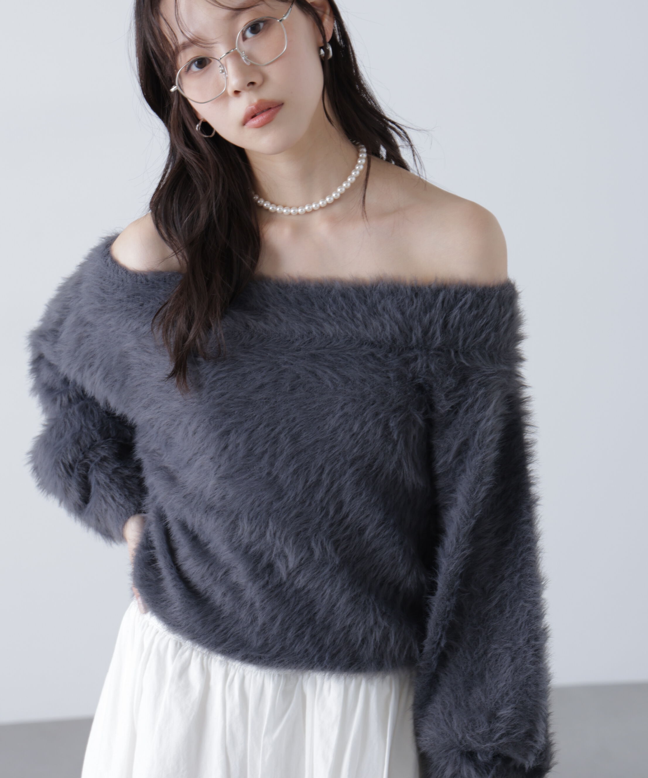  「ロングシャギーオフショルニット」|ニット・セーター|