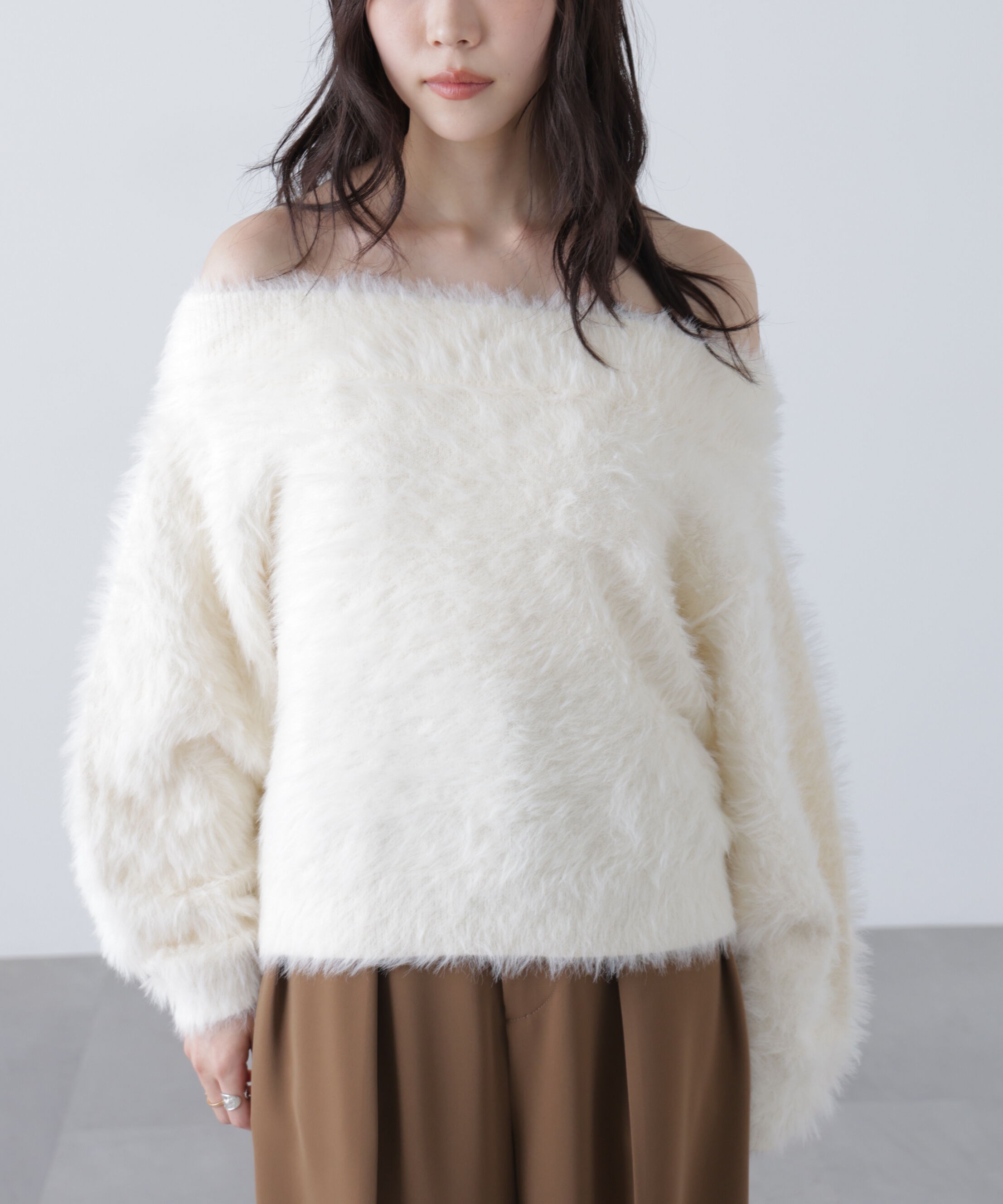  「ロングシャギーオフショルニット」|ニット・セーター|