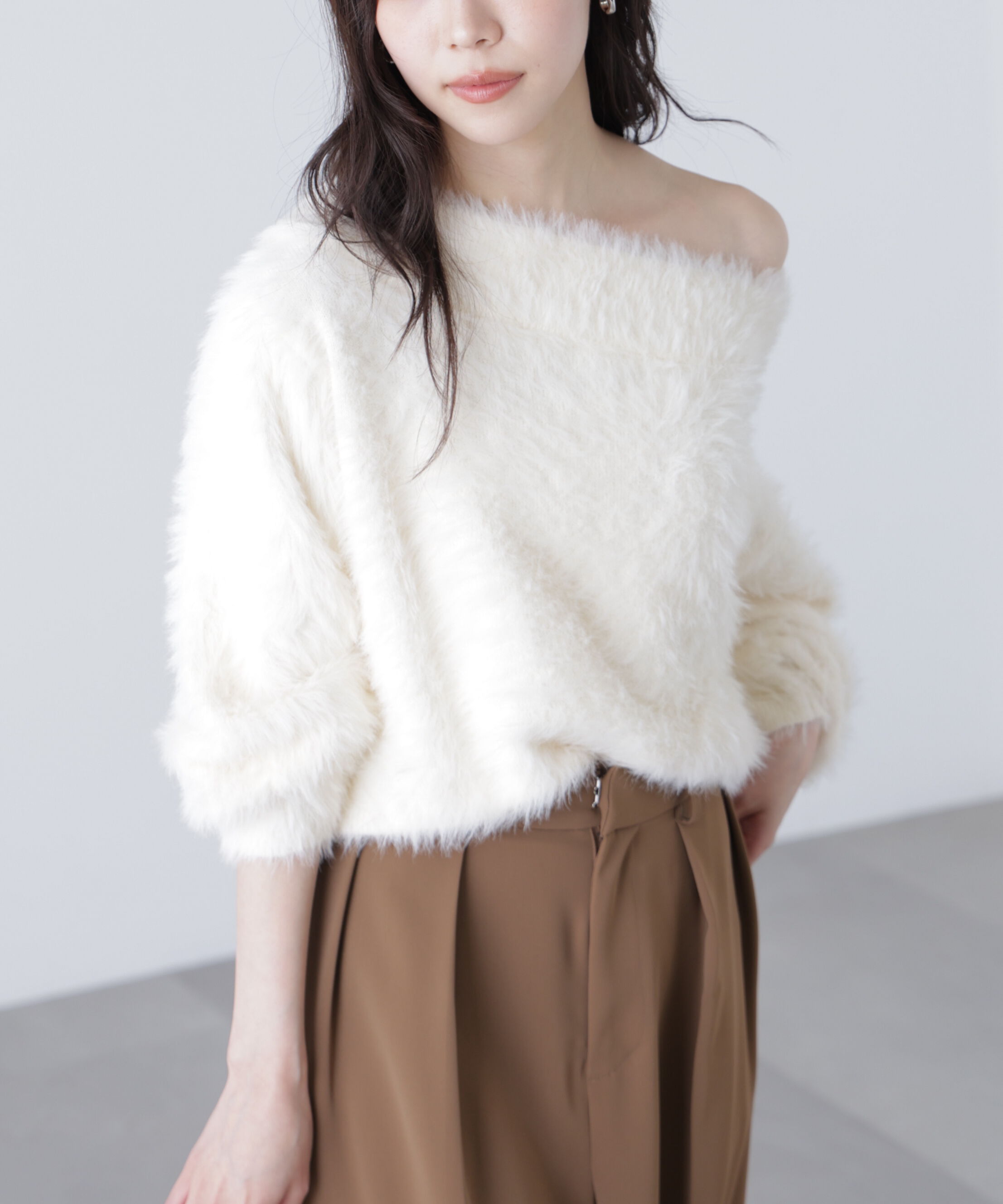  「ロングシャギーオフショルニット」|ニット・セーター|