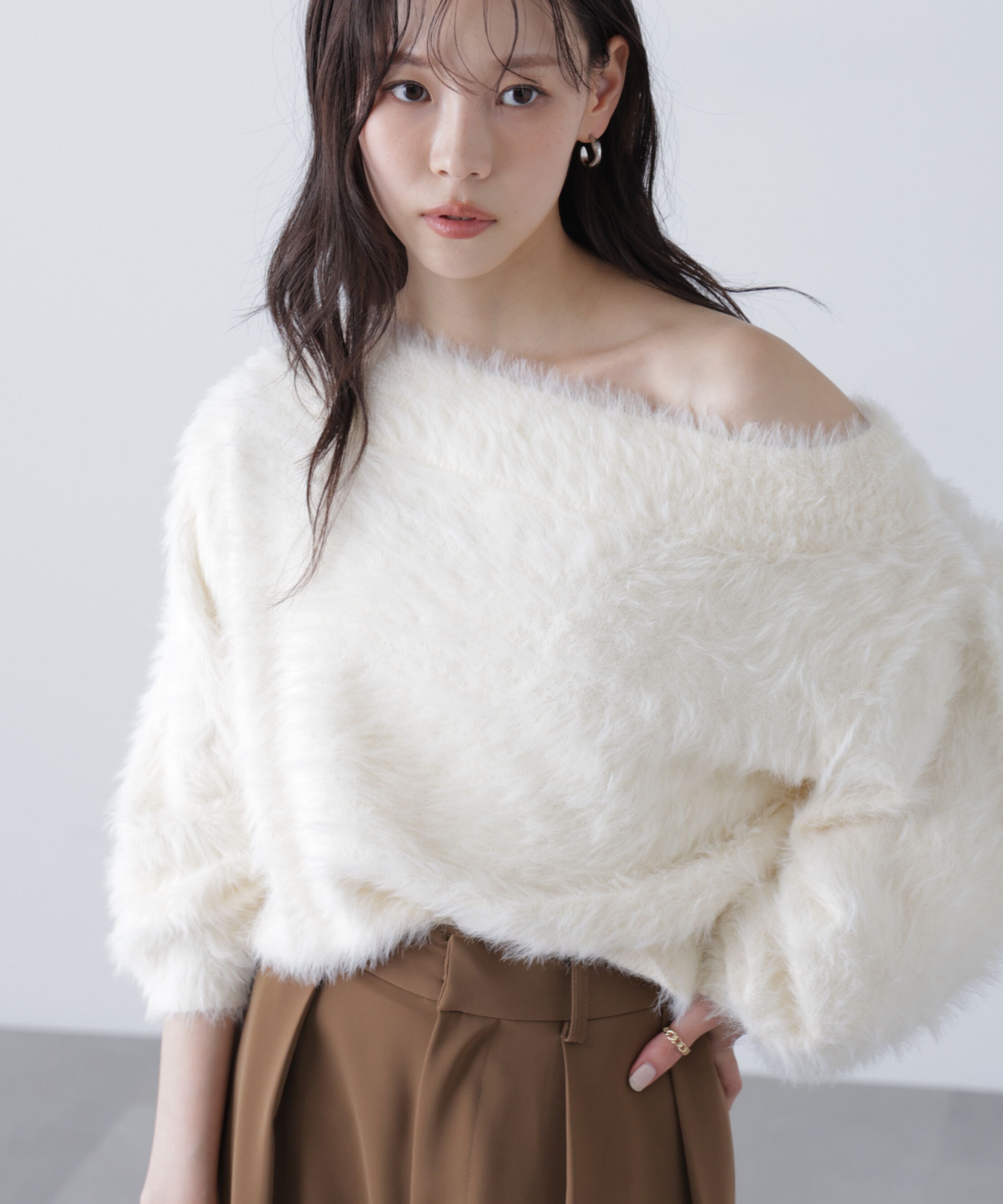  「ロングシャギーオフショルニット」|ニット・セーター|