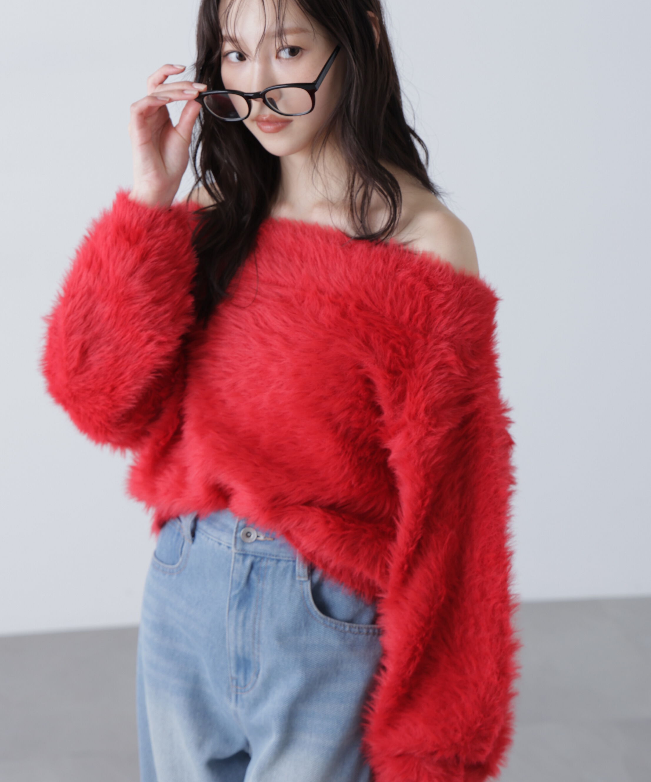  「ロングシャギーオフショルニット」|ニット・セーター|