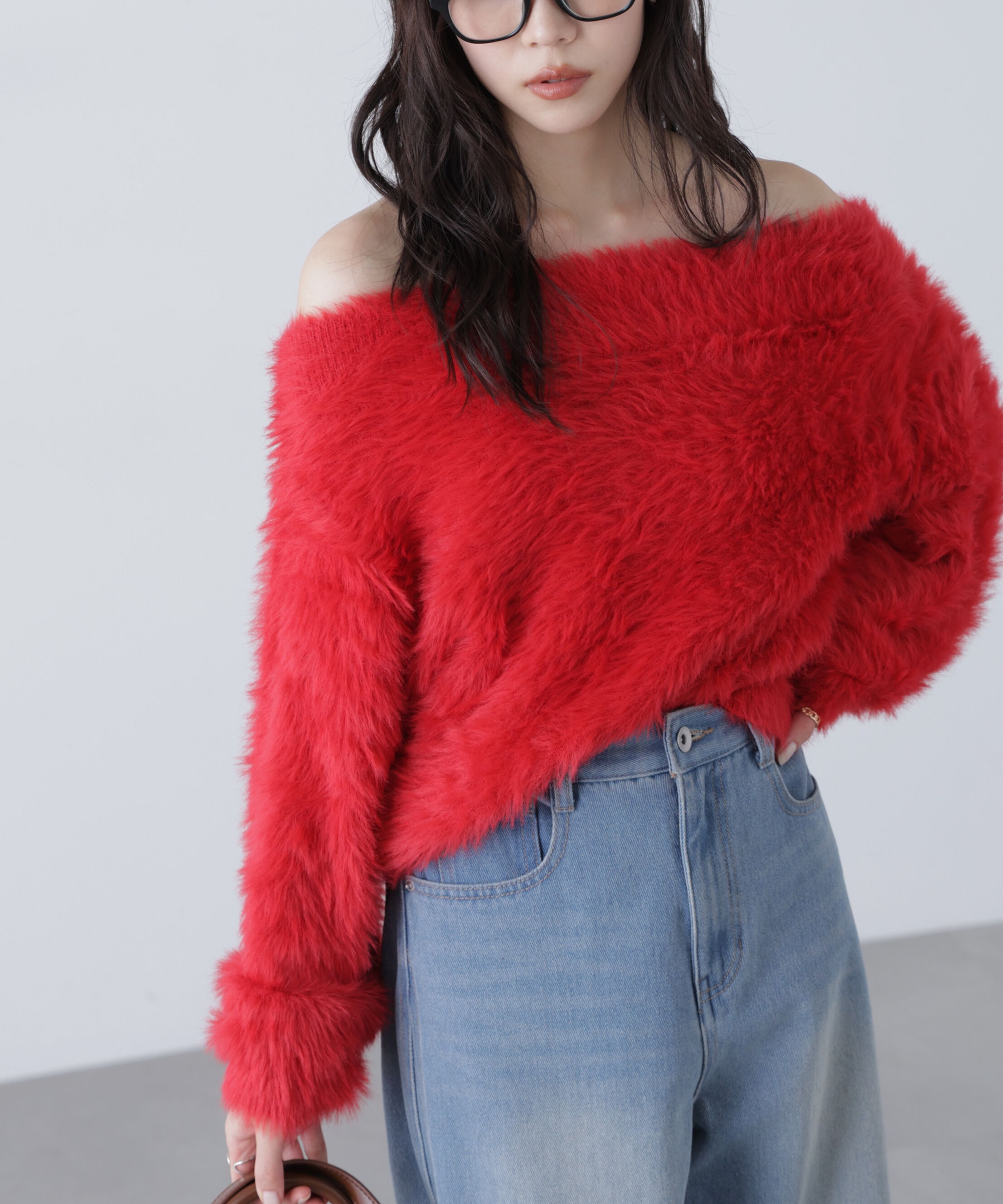  「ロングシャギーオフショルニット」|ニット・セーター|