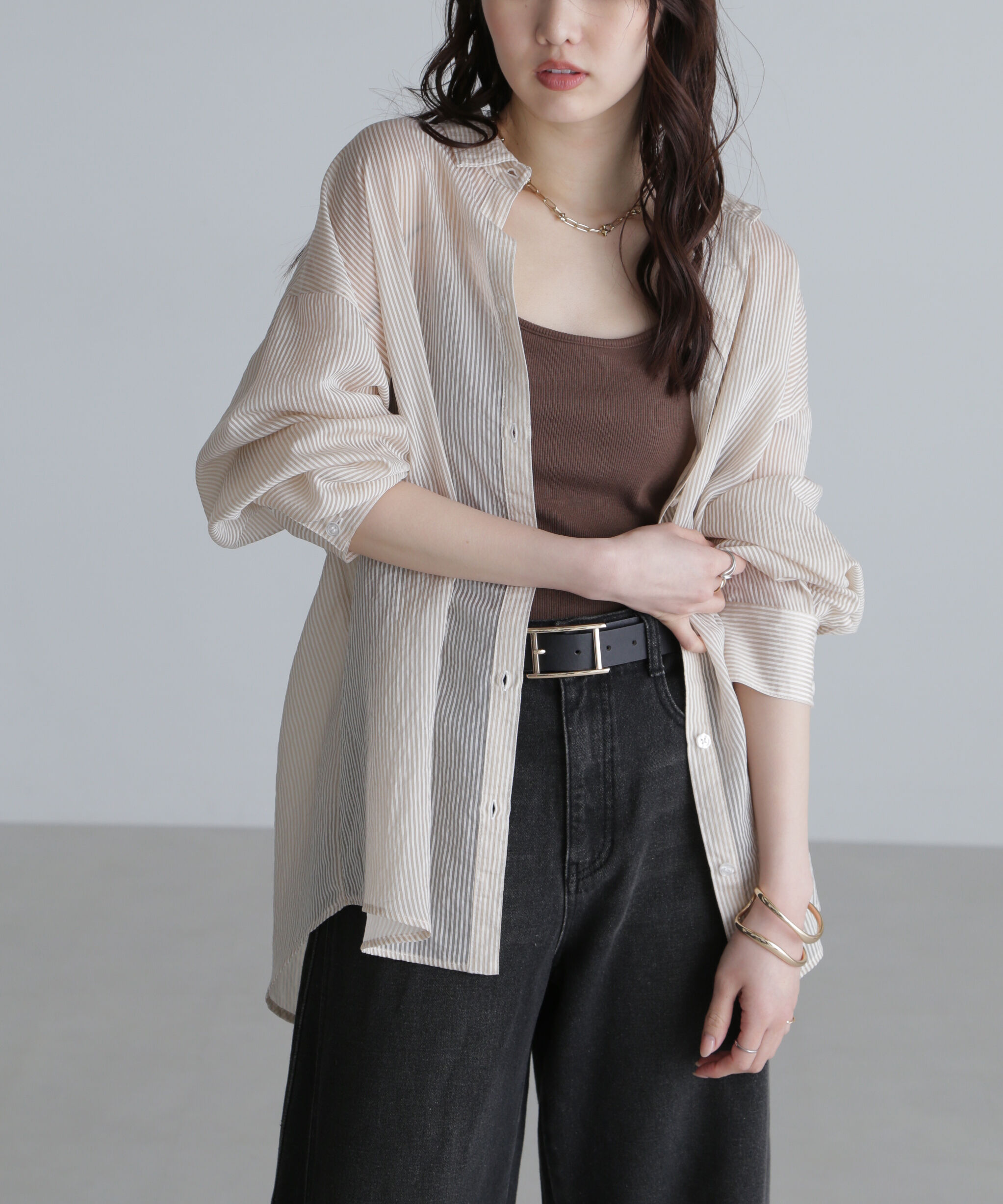  「シアーストライプオーバーシャツ」|シャツ・ブラウス|ベージュスト 1