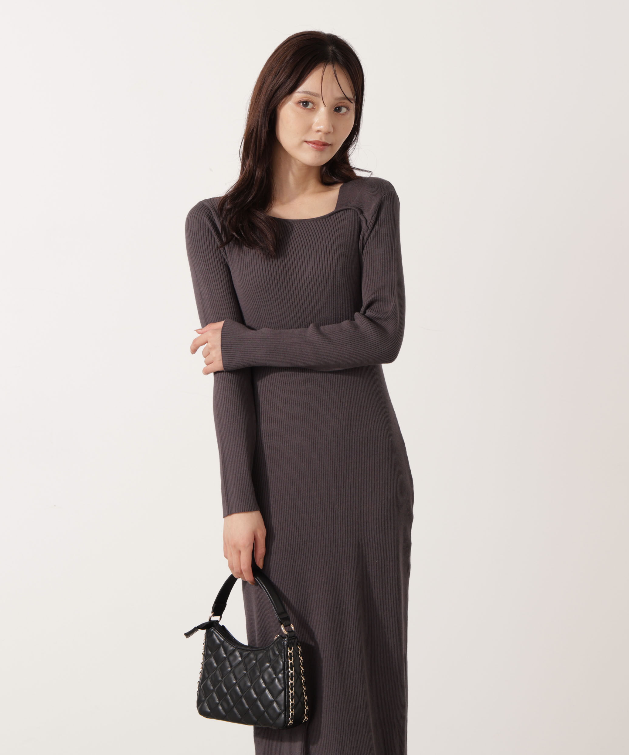 PROPORTION BODY DRESSING「デコルテアシメリブニットワンピース」|ワンピース|