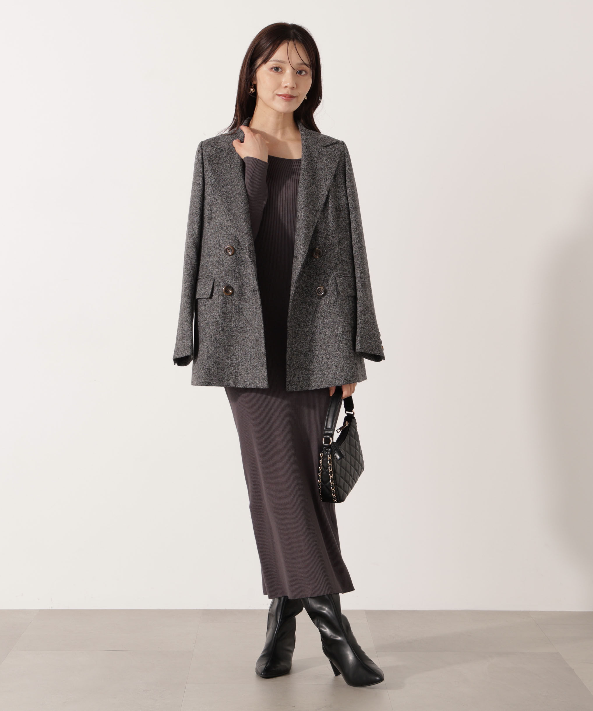 PROPORTION BODY DRESSING「デコルテアシメリブニットワンピース」|ワンピース|