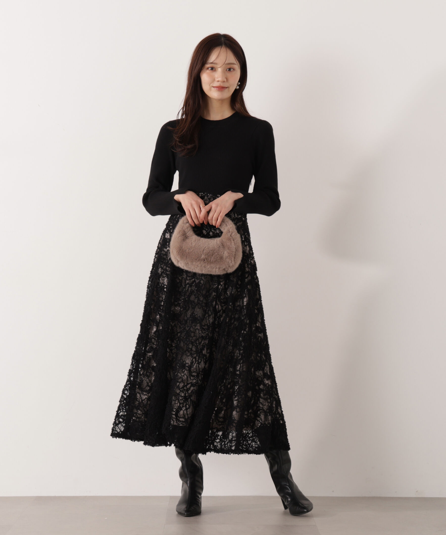 PROPORTION BODY DRESSING「レースドッキングニットワンピース 26SS」|ワンピース|