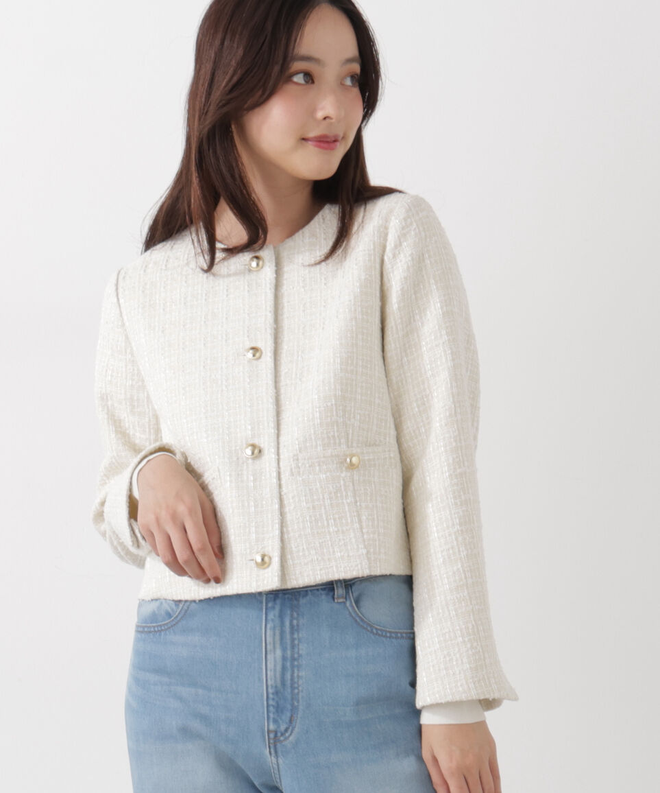 PROPORTION BODY DRESSING「ノーカラーツイードジャケット　26SS」|ブルゾン・スタジャン|