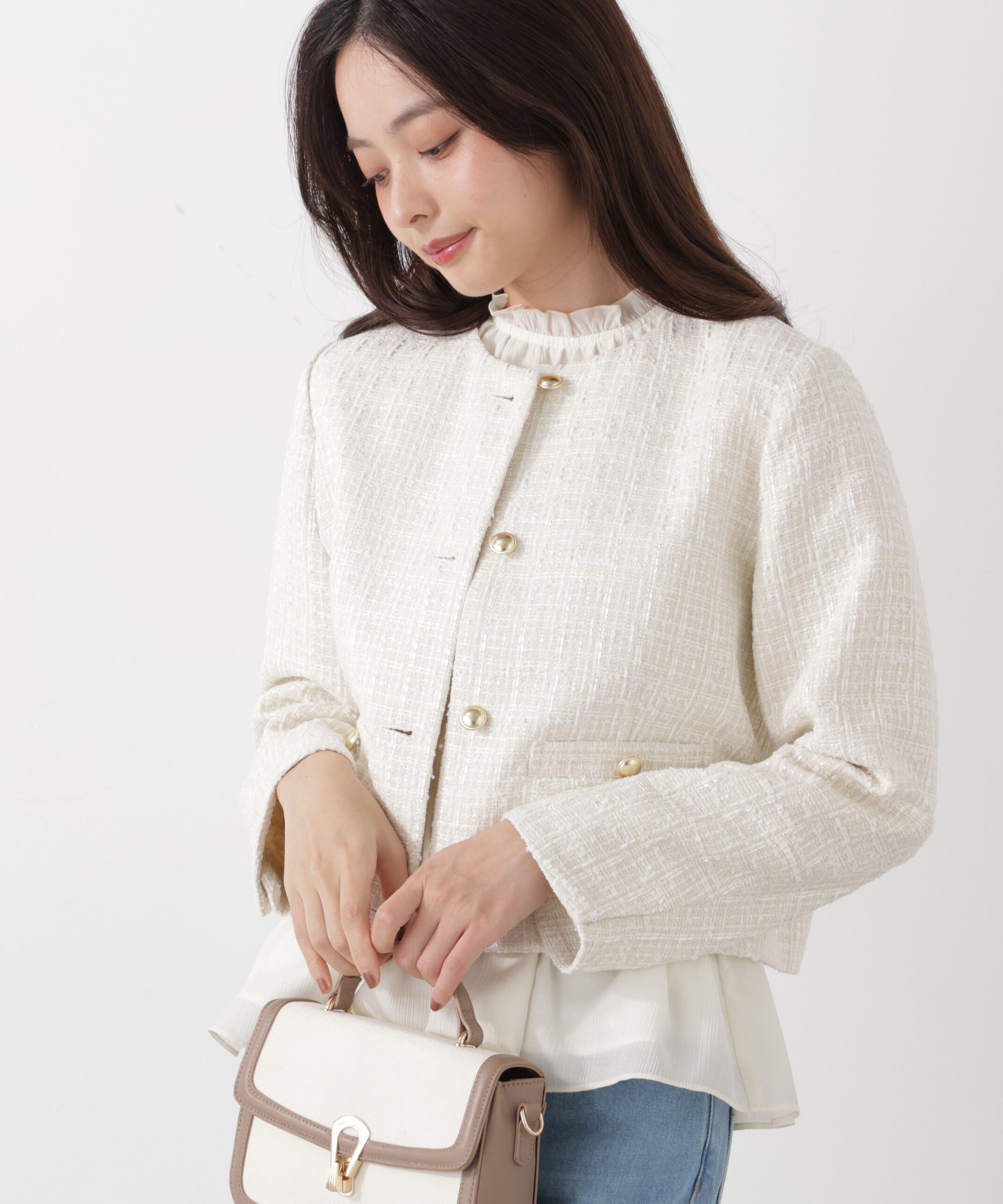 PROPORTION BODY DRESSING「ノーカラーツイードジャケット　26SS」|ブルゾン・スタジャン|