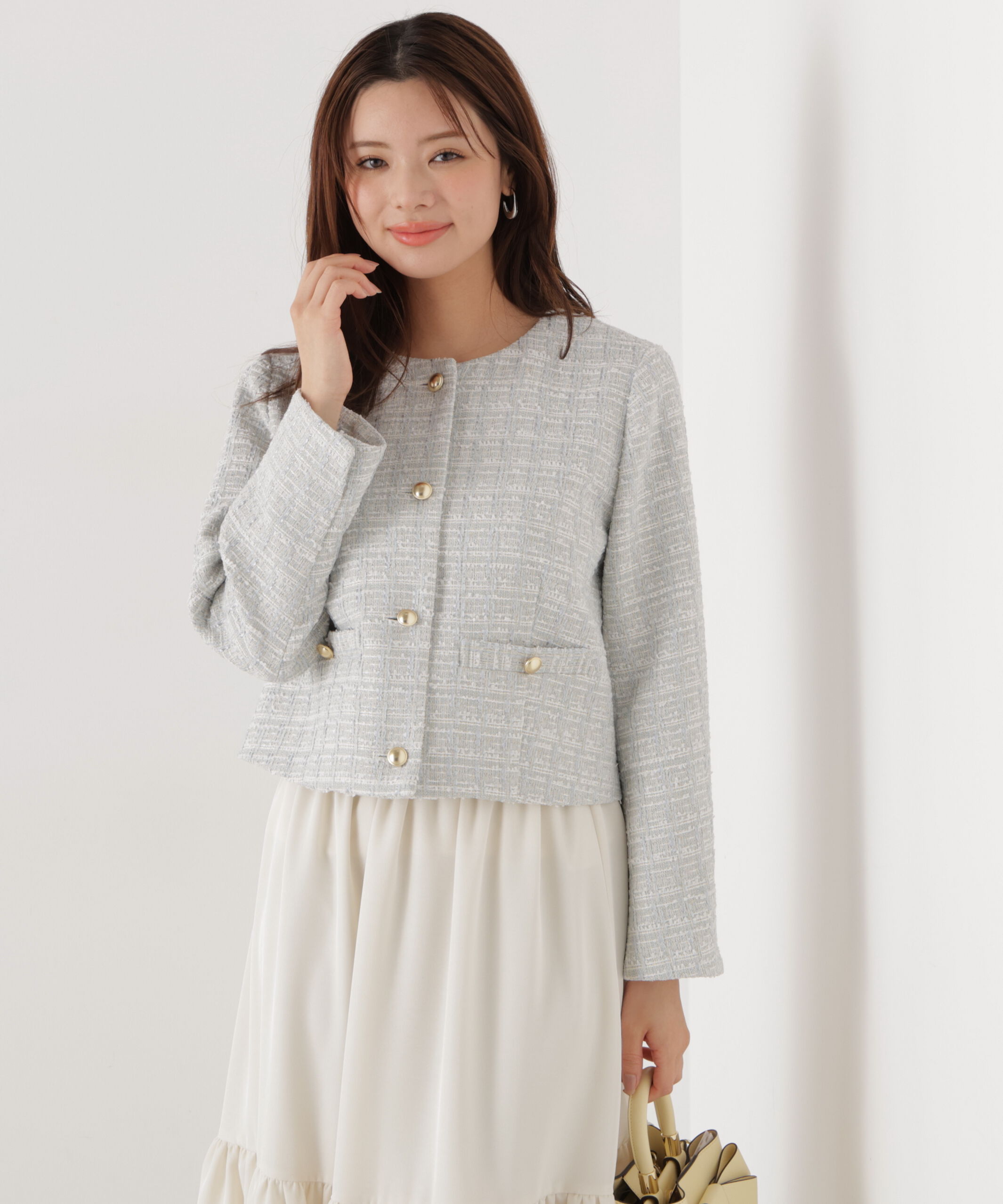 PROPORTION BODY DRESSING「ノーカラーツイードジャケット　26SS」|ブルゾン・スタジャン|