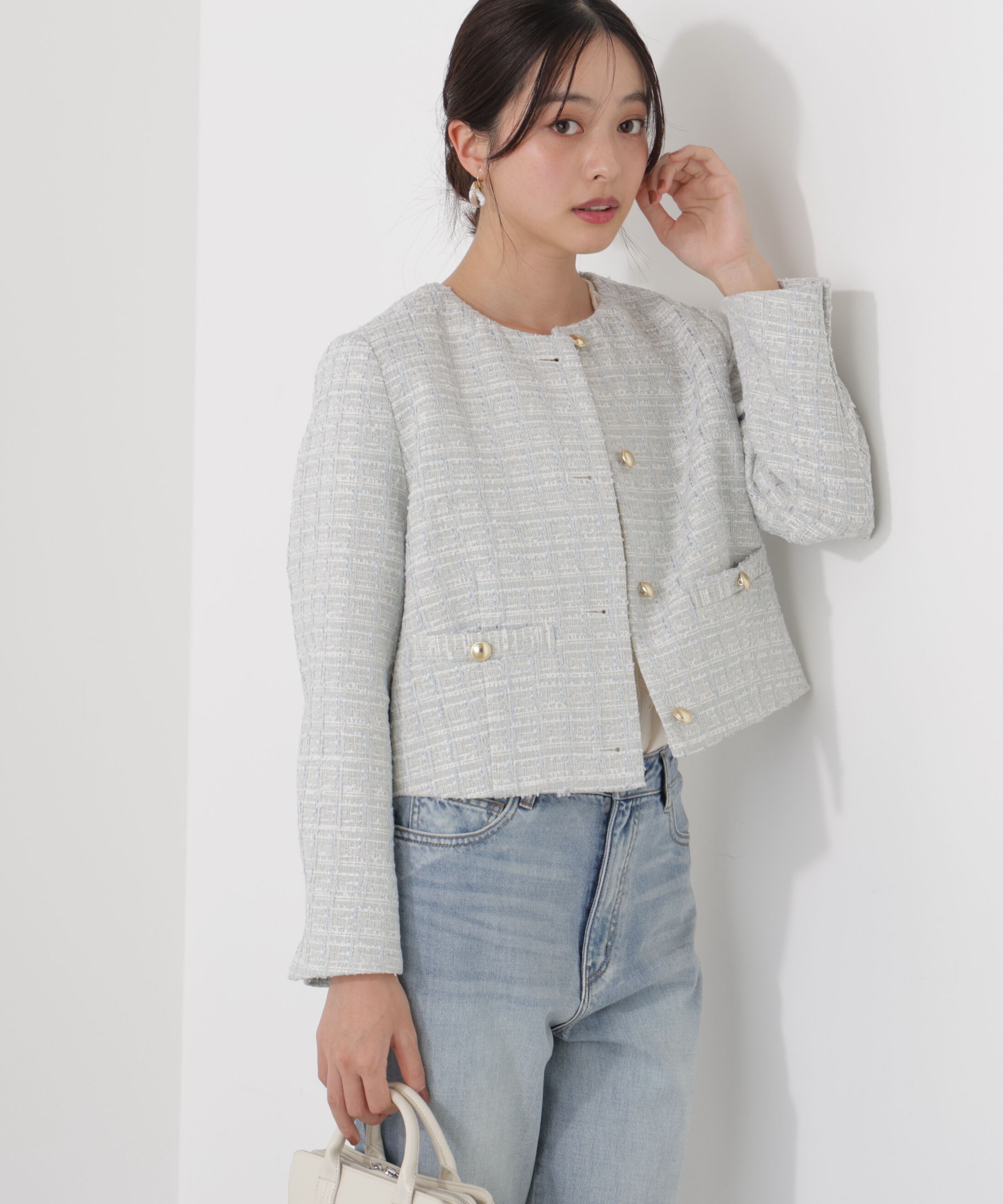 PROPORTION BODY DRESSING「ノーカラーツイードジャケット　26SS」|ブルゾン・スタジャン|