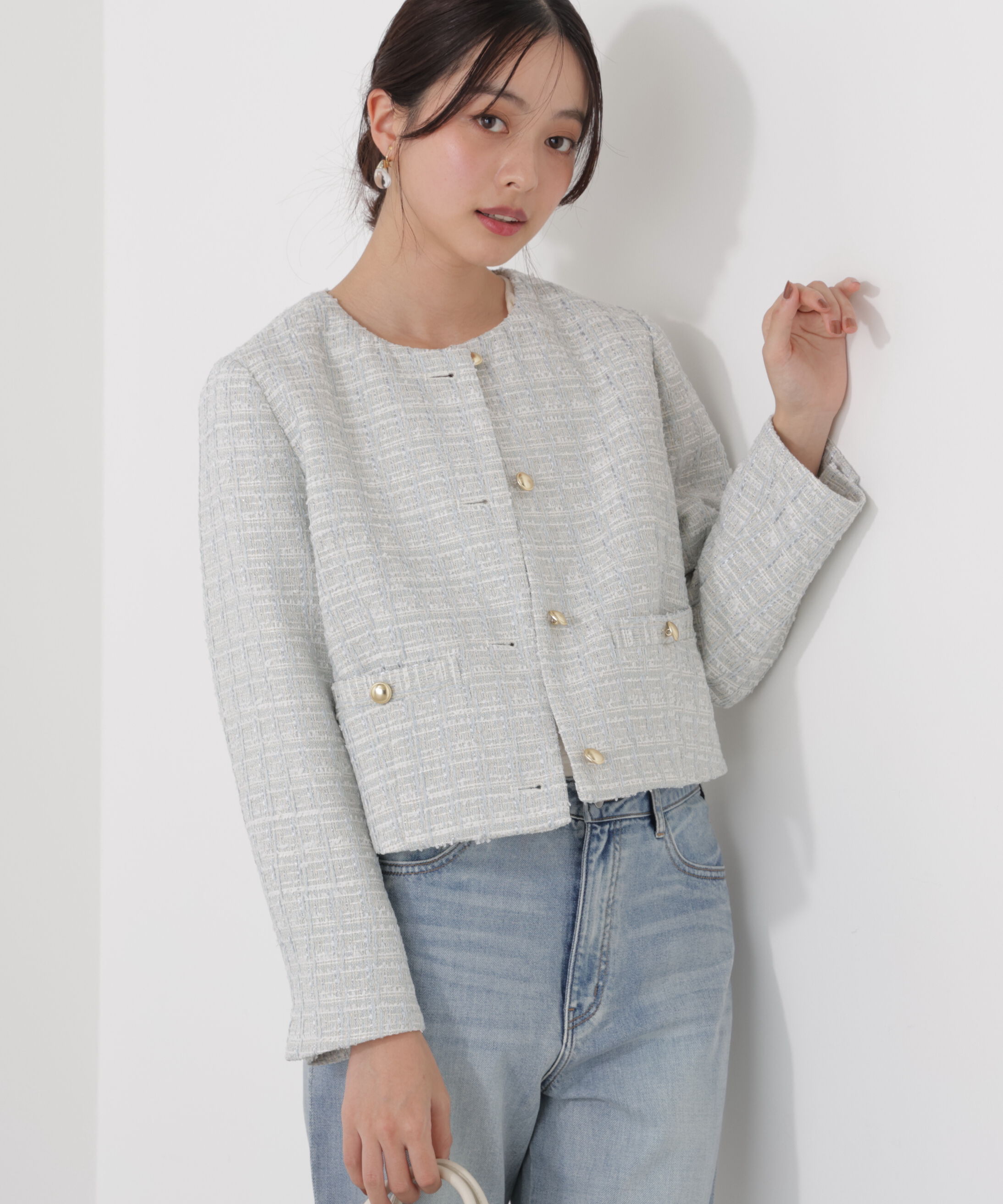 PROPORTION BODY DRESSING「ノーカラーツイードジャケット　26SS」|ブルゾン・スタジャン|