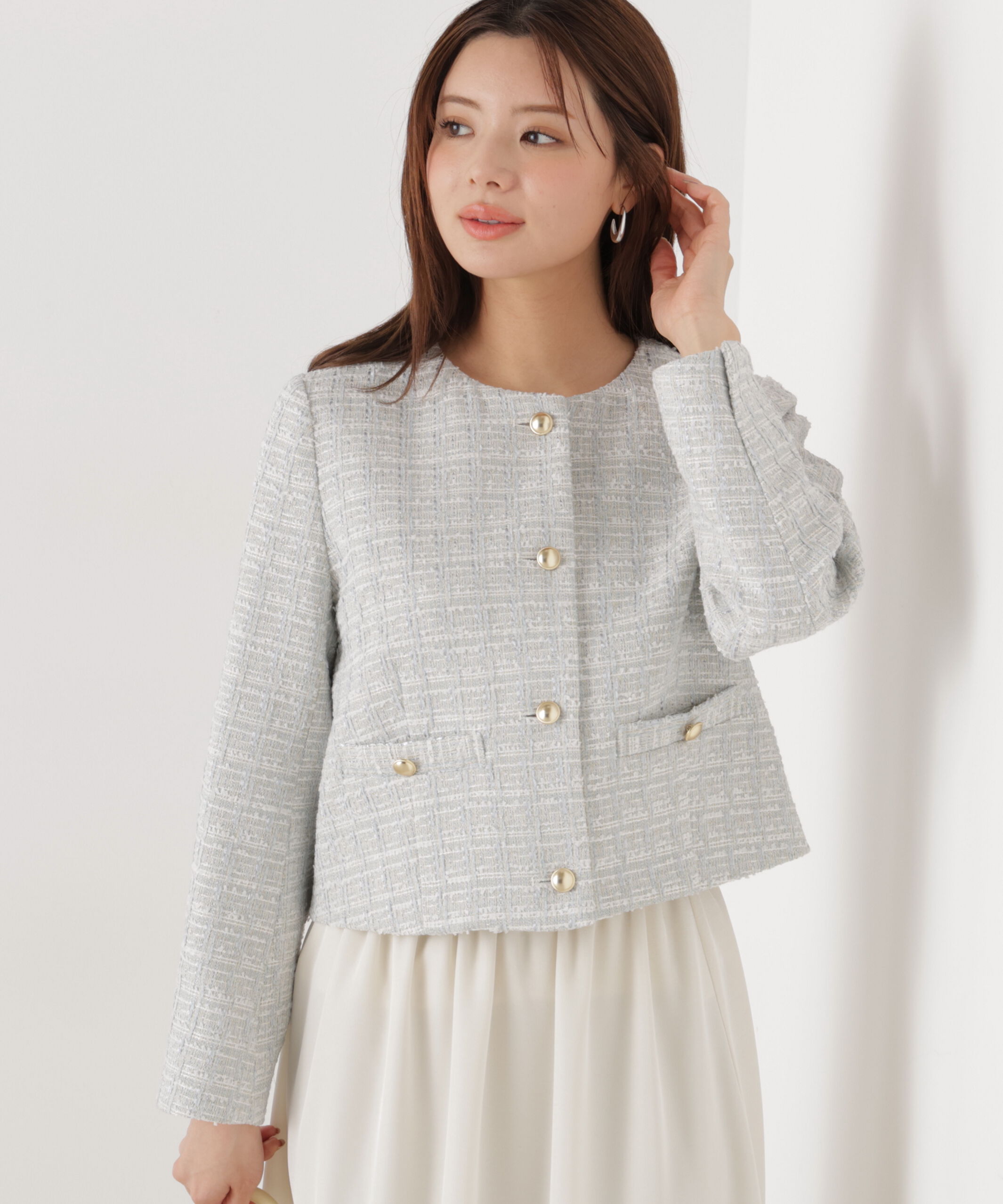 PROPORTION BODY DRESSING「ノーカラーツイードジャケット　26SS」|ブルゾン・スタジャン|