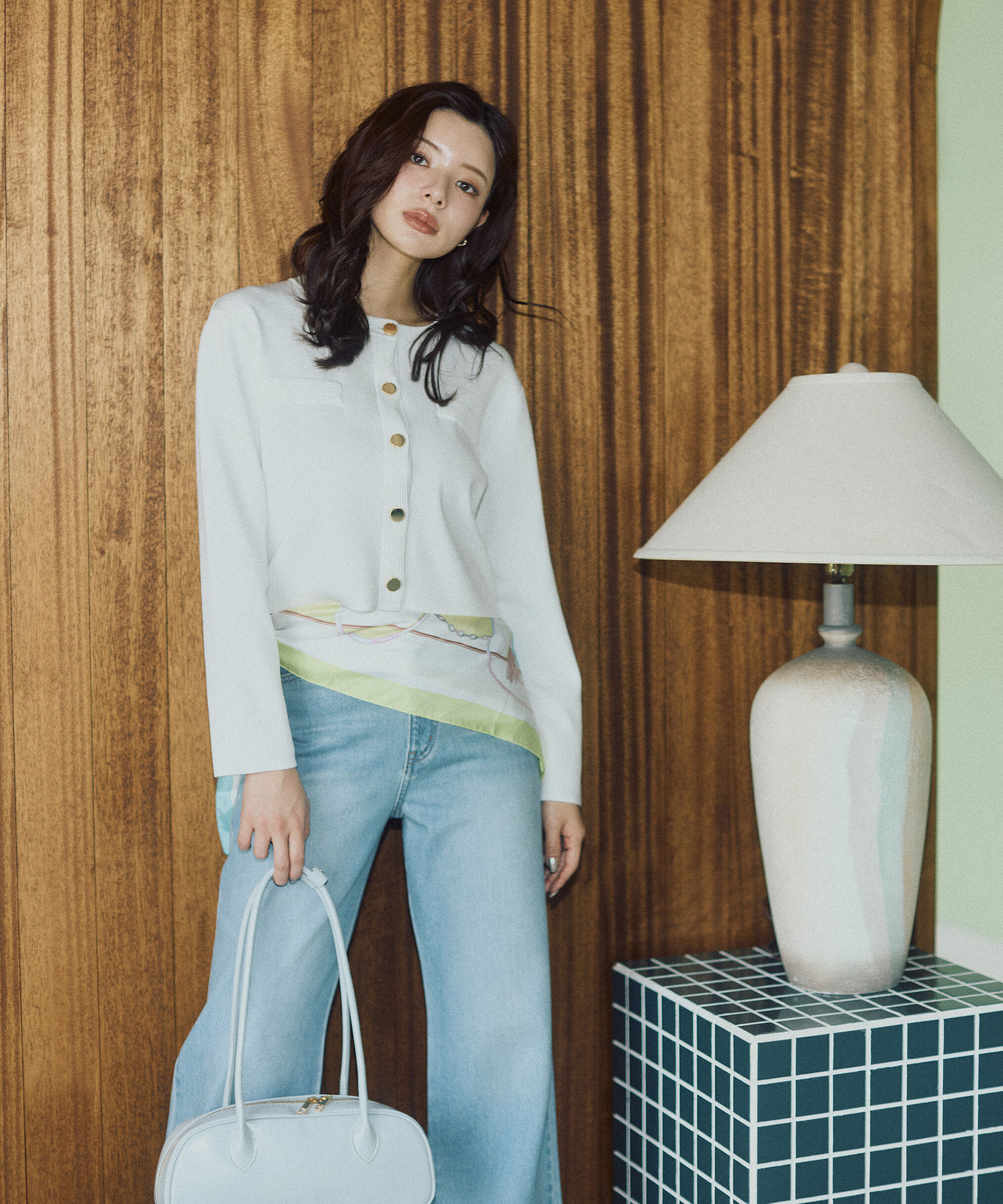 PROPORTION BODY DRESSING「〈a/mie〉シルク混ニットカーディガン　26SS」|ニット・セーター|ホワイト