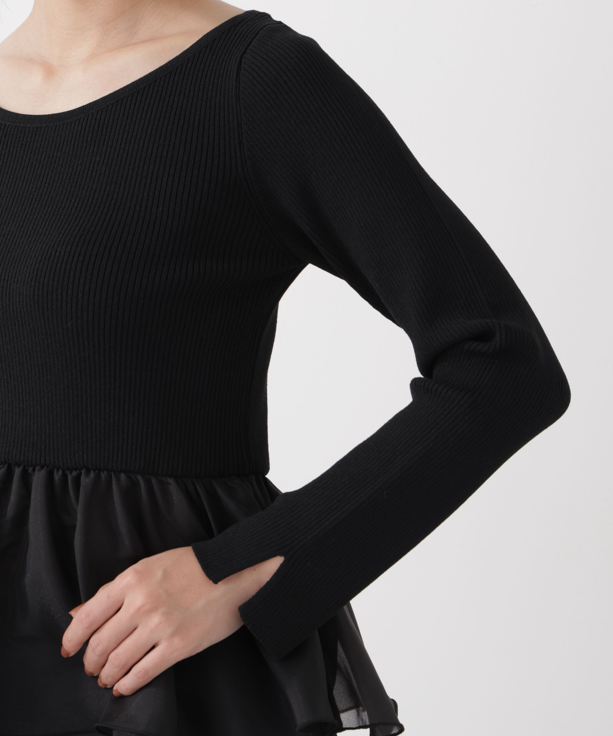 PROPORTION BODY DRESSING「〈a/mie〉シアーペプラムリブニット　26SS」|カーディガン|