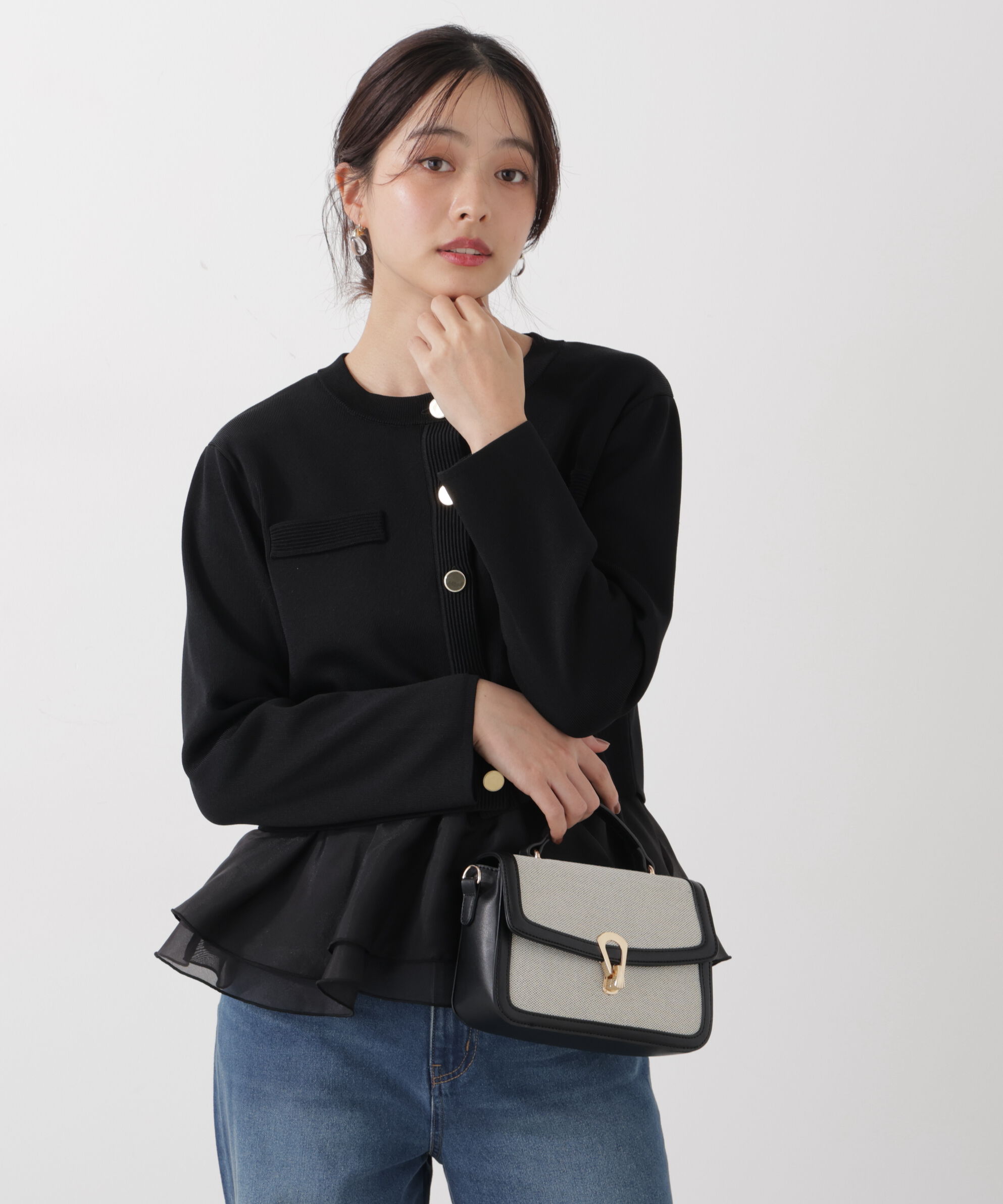 PROPORTION BODY DRESSING「〈a/mie〉シアーペプラムリブニット　26SS」|カーディガン|