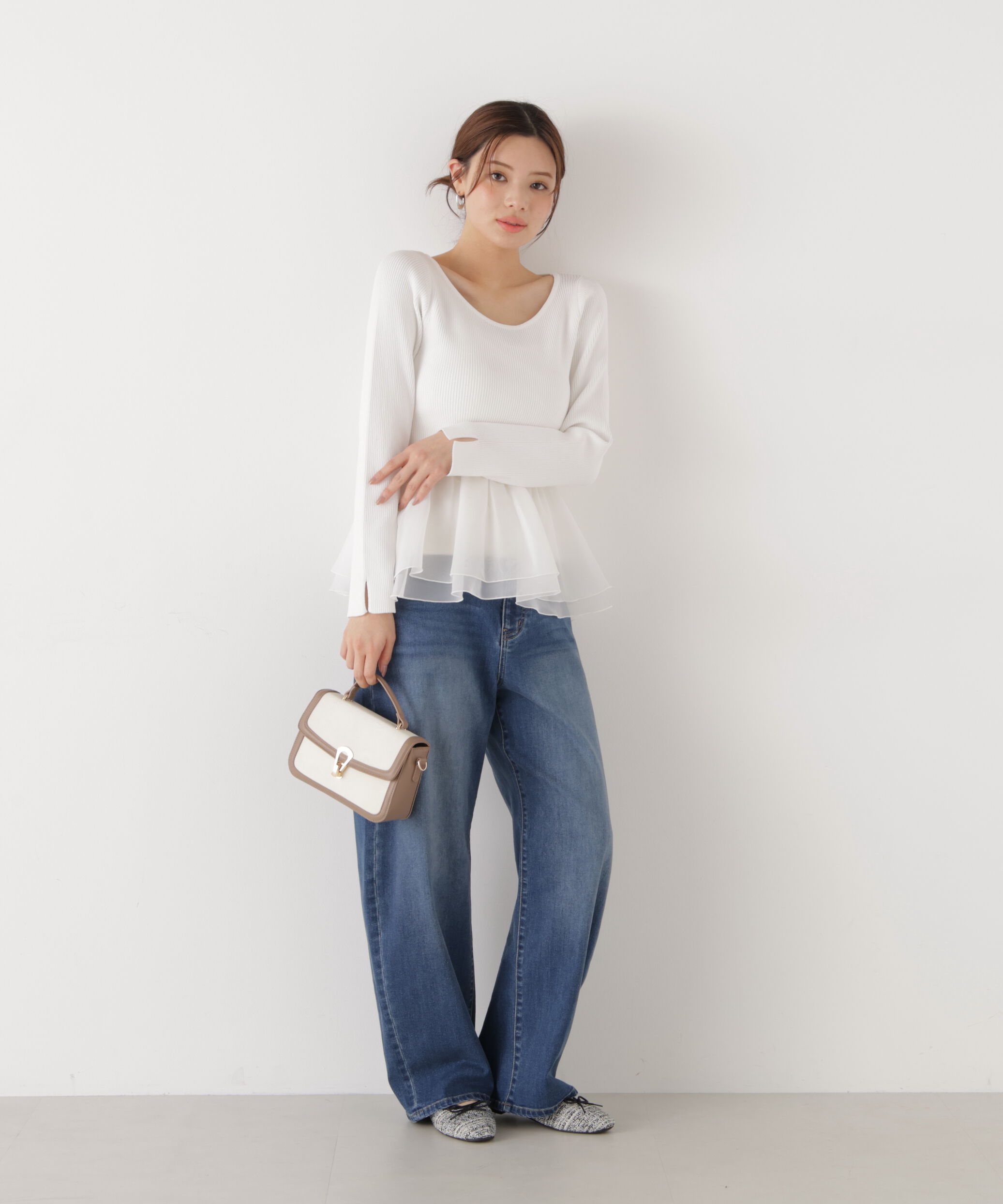 PROPORTION BODY DRESSING「〈a/mie〉シアーペプラムリブニット　26SS」|カーディガン|