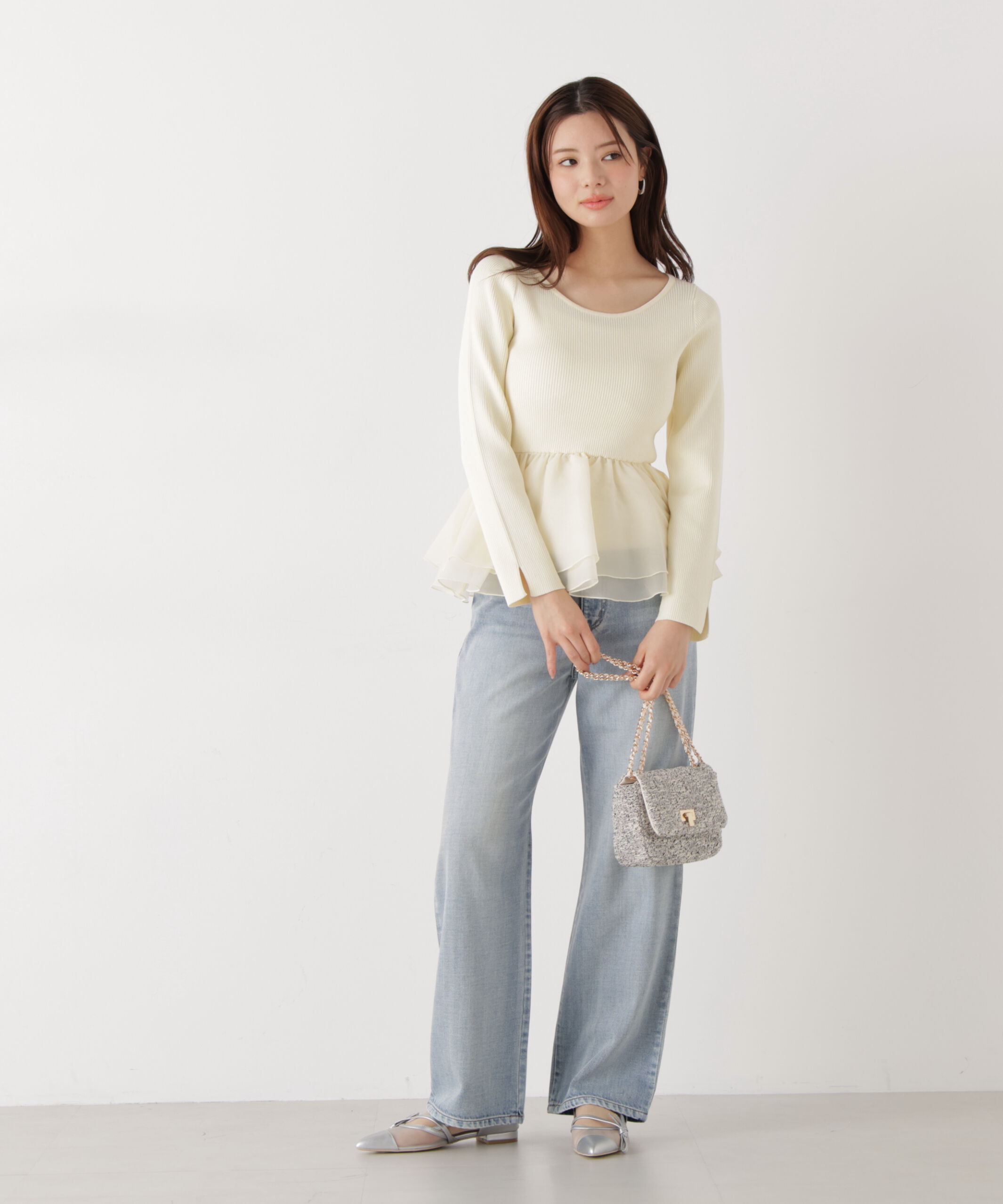 PROPORTION BODY DRESSING「〈a/mie〉シアーペプラムリブニット　26SS」|カーディガン|