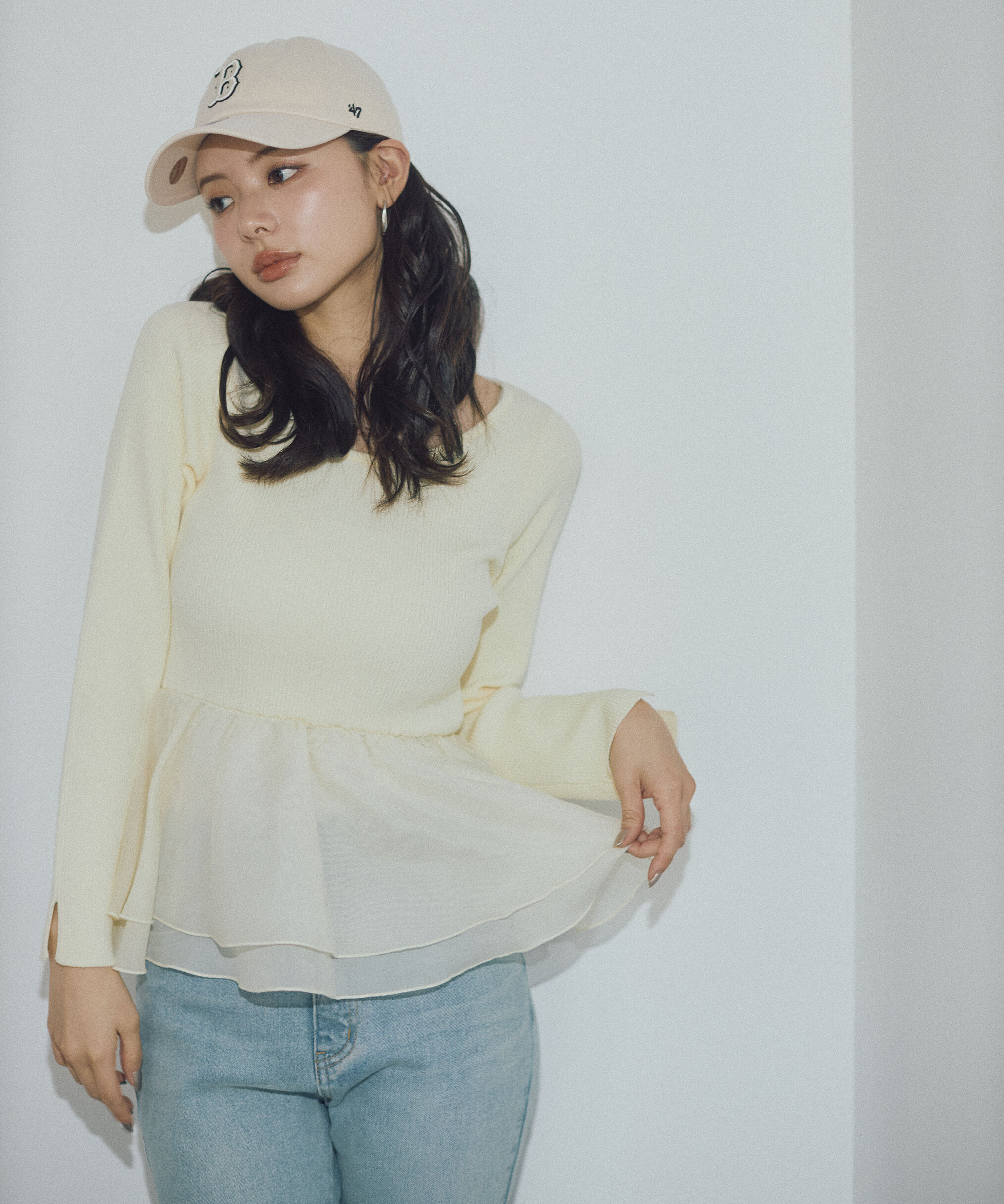 PROPORTION BODY DRESSING「〈a/mie〉シアーペプラムリブニット　26SS」|カーディガン|